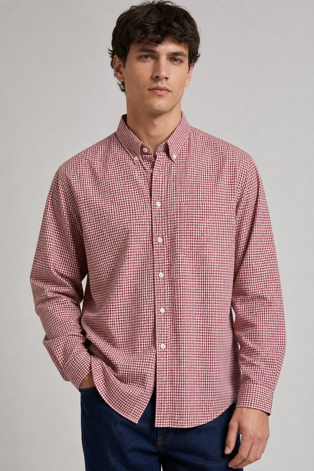 Camicia Vintage Uomo Vichy Rosso