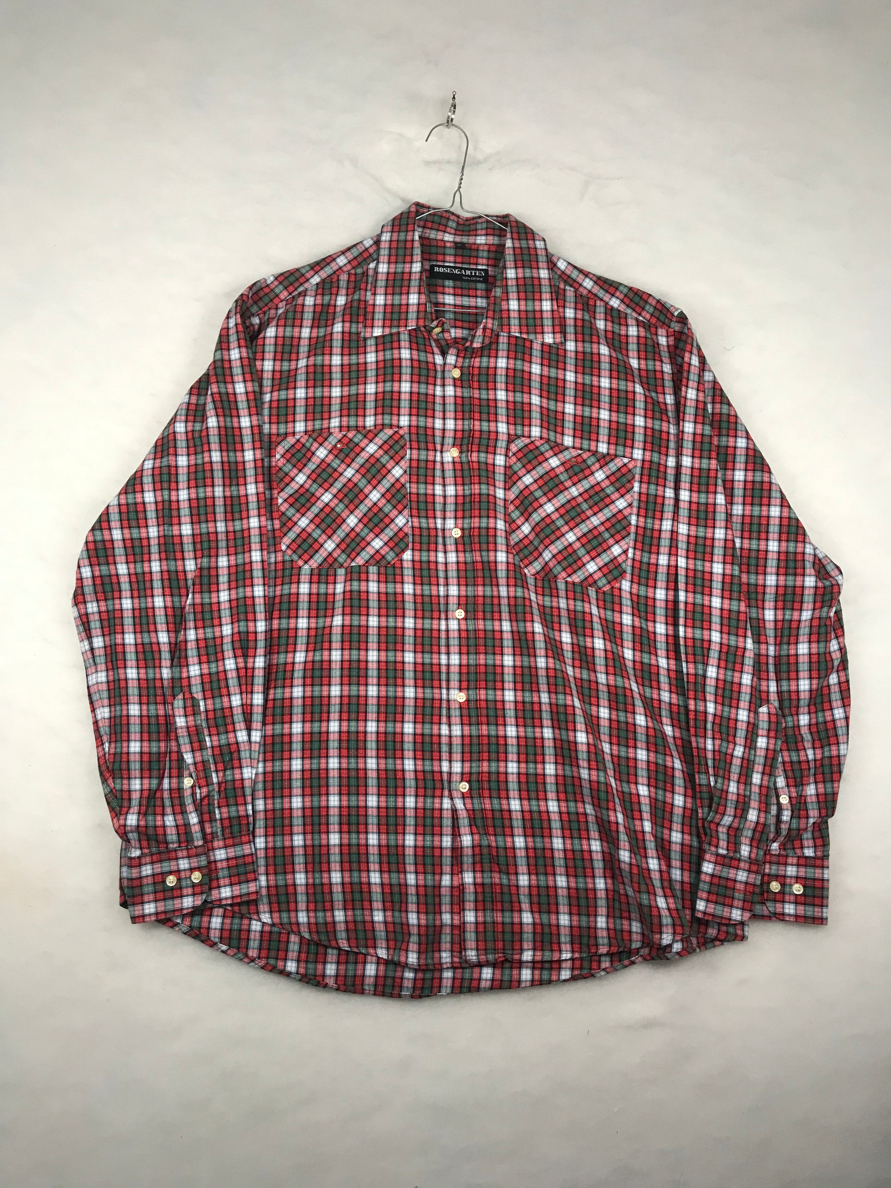 Camicia Vintage Uomo in Flanella a Quadri Rosso e Verde