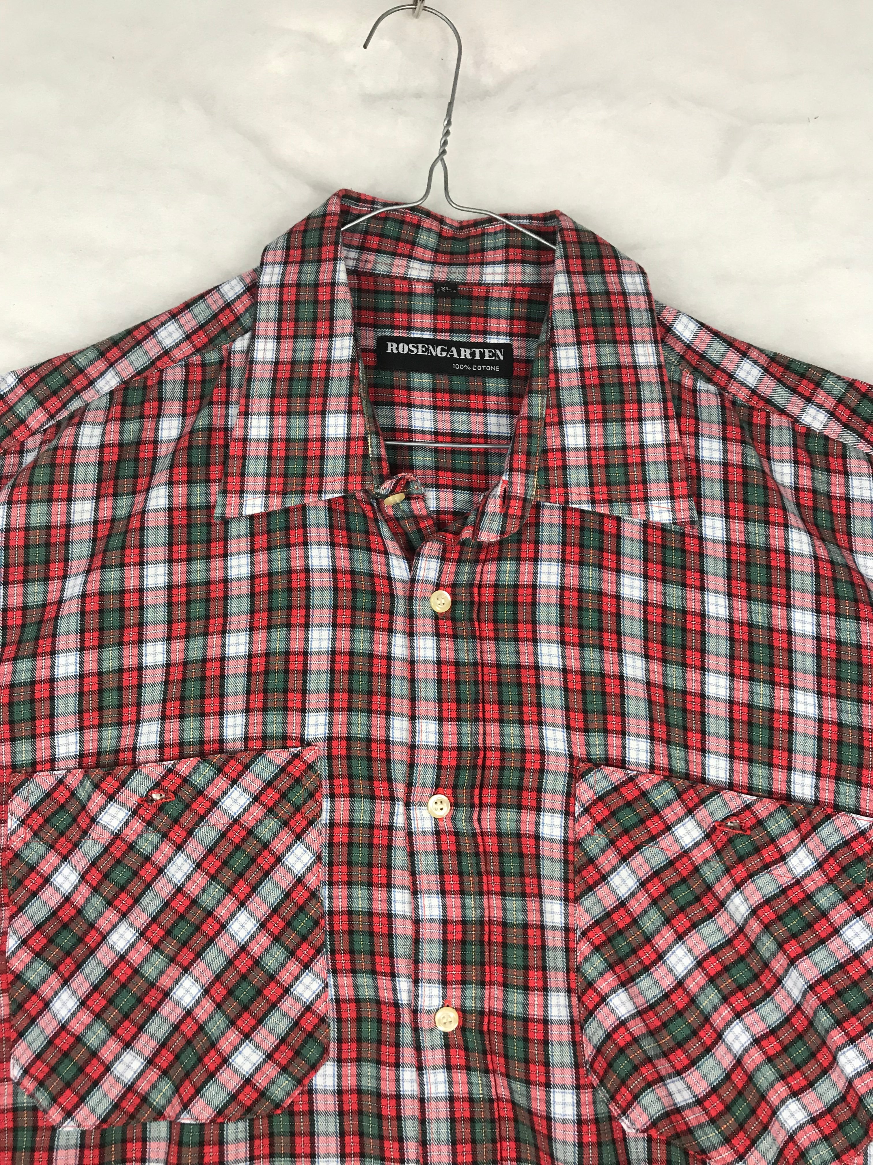 Camicia Vintage Uomo in Flanella a Quadri Rosso e Verde