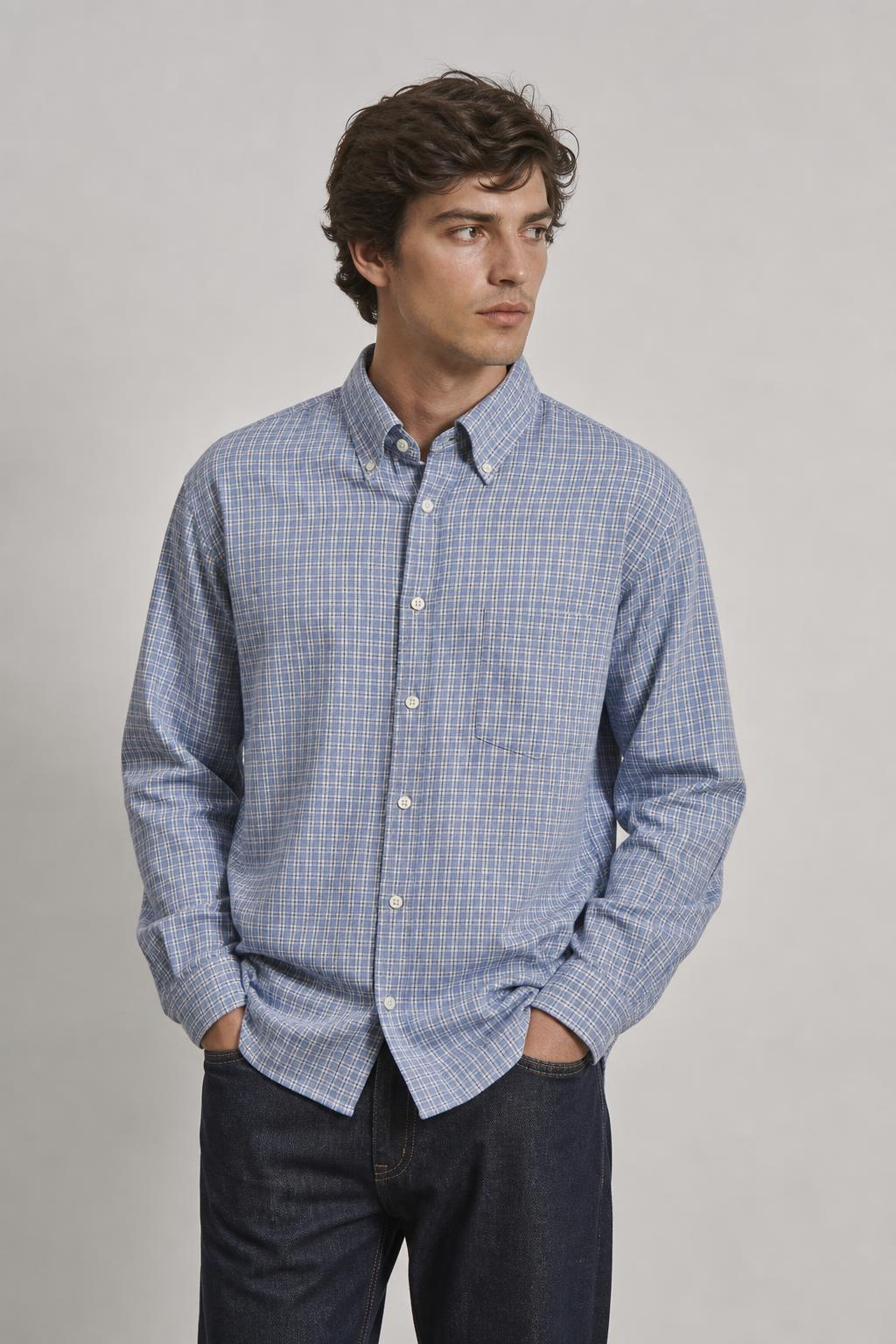 Camicia Vintage Uomo a Quadretti Azzurri