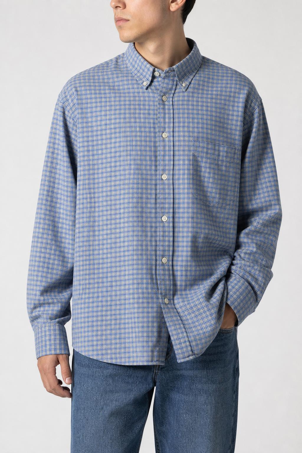 Camicia Vintage Uomo a Quadretti Azzurri e Gialli