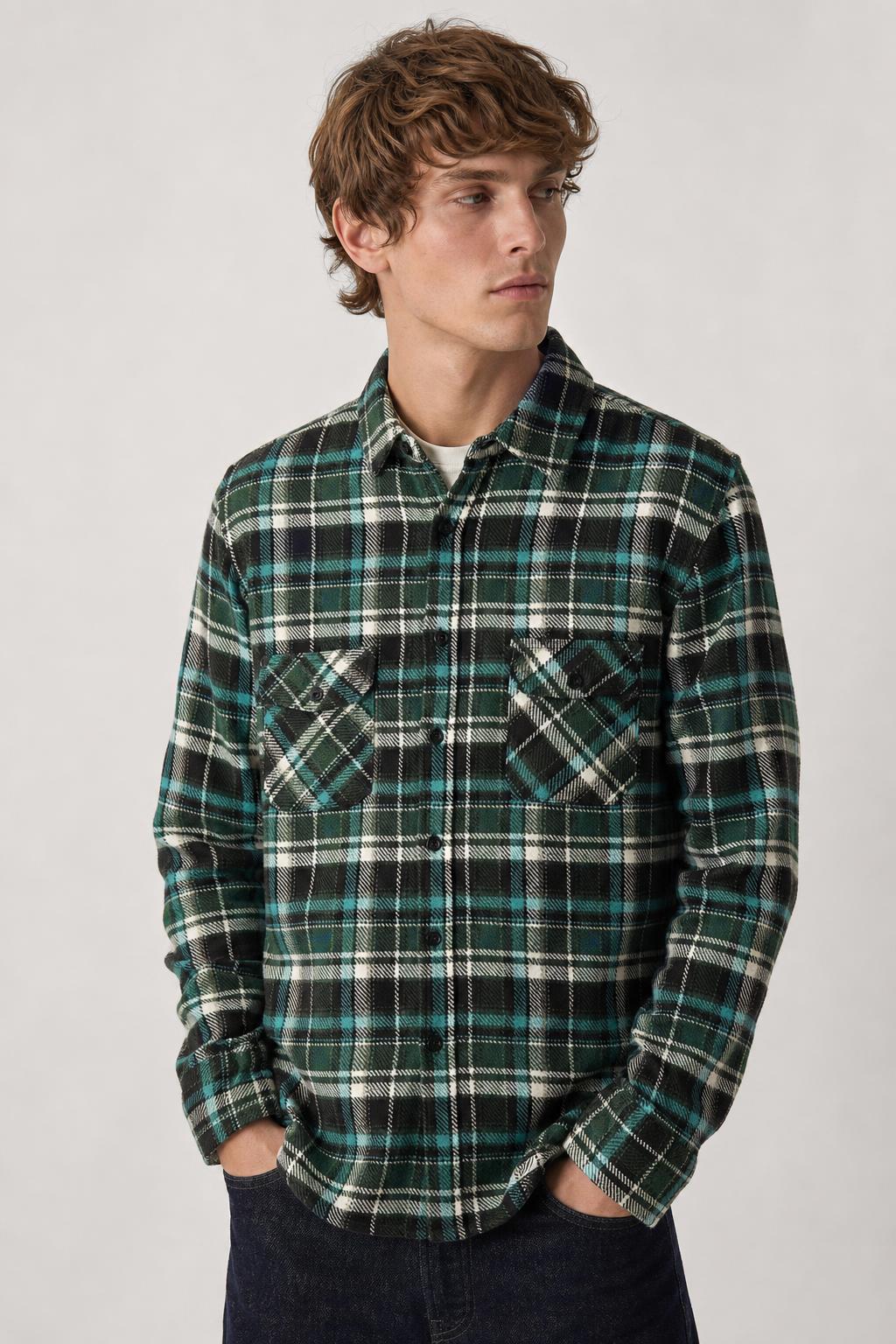 Camicia Vintage Uomo in Flanella a Quadri Verde
