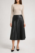 Gonna Vintage Donna in Pelle Nera Svasata