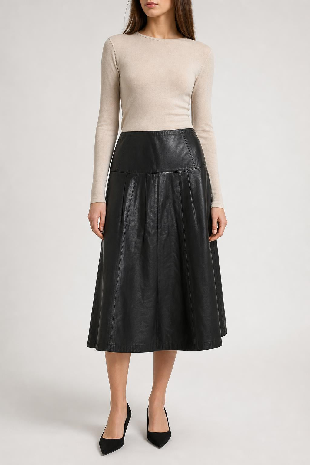 Gonna Vintage Donna in Pelle Nera Svasata