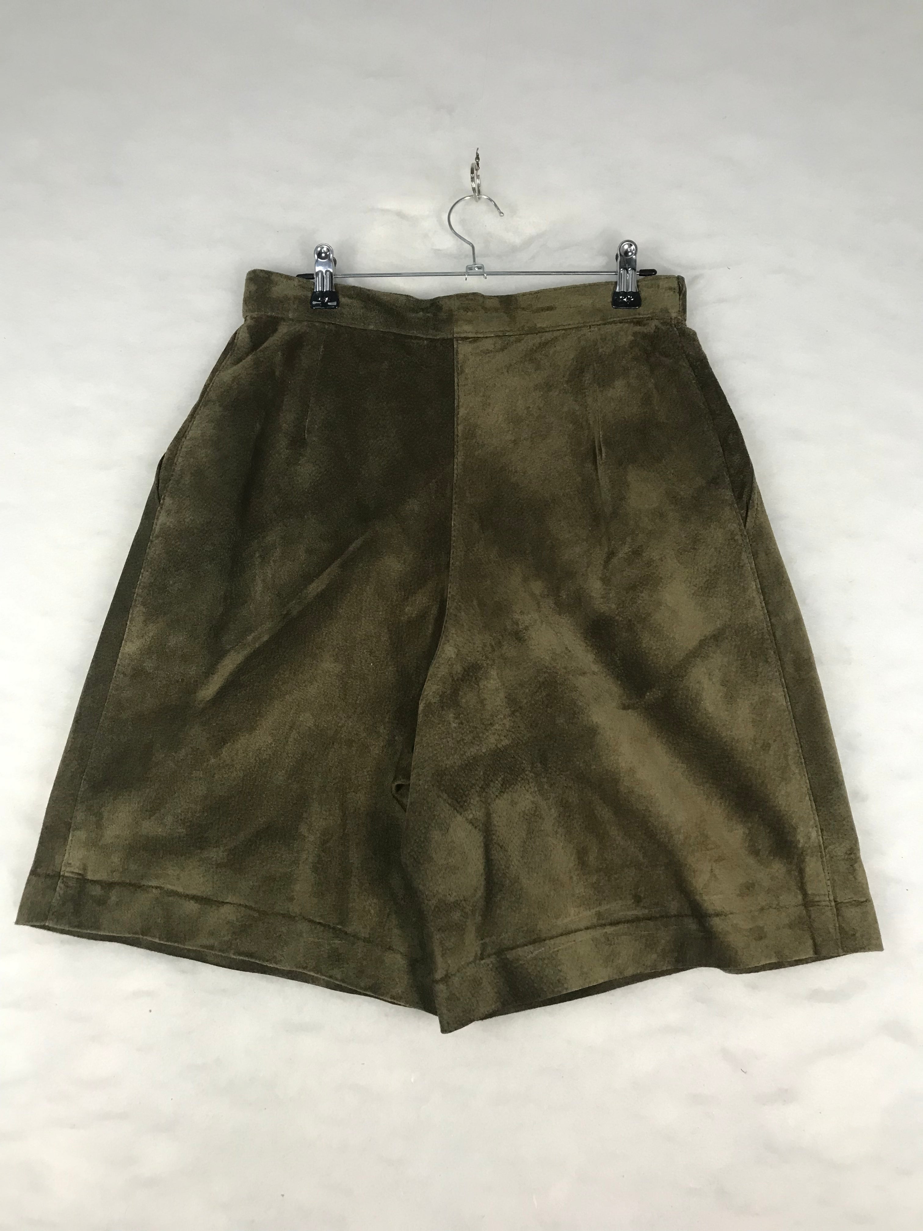 Shorts Vintage Donna in Camoscio Verde Militare