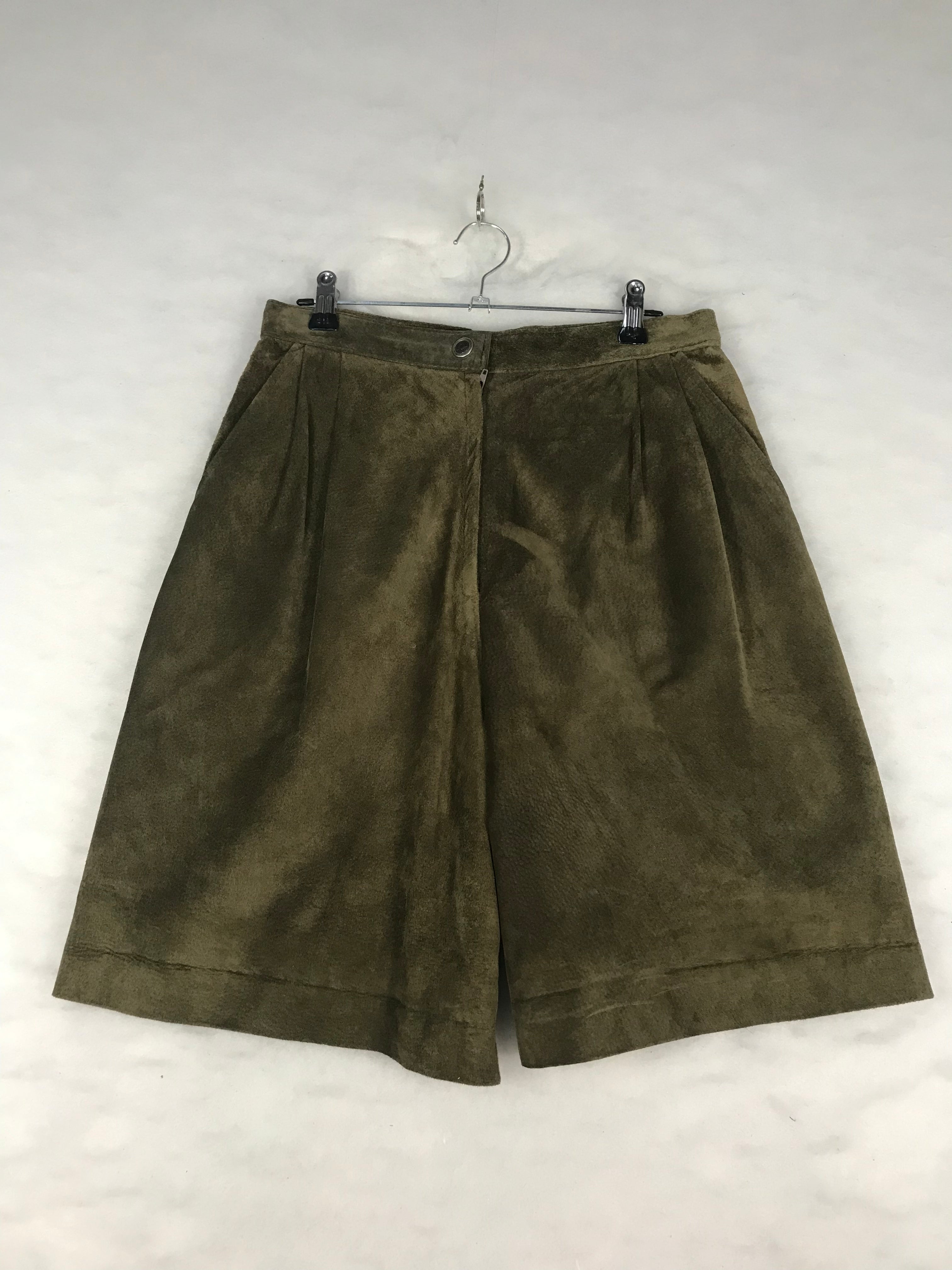 Shorts Vintage Donna in Camoscio Verde Militare