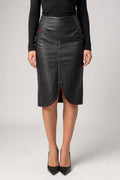 Gonna Vintage Donna a Matita in Pelle Nera con Profilo Rosso