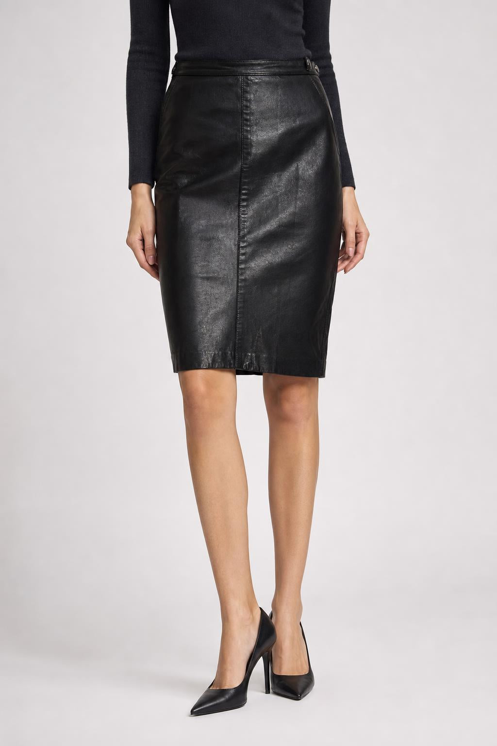 Gonna Vintage Donna a Tubino in Pelle Nera