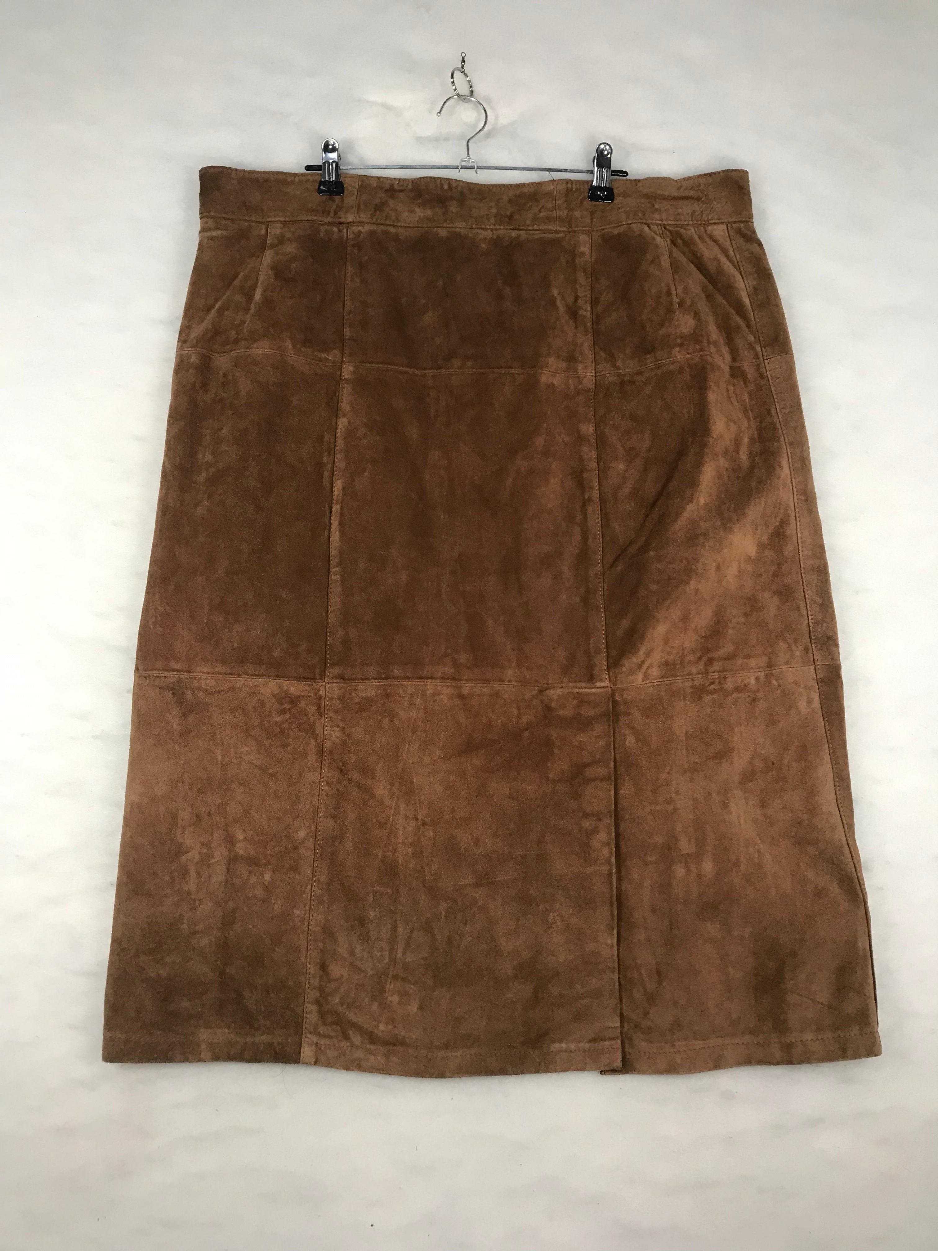 Gonna Vintage Donna Midi in Camoscio Marrone