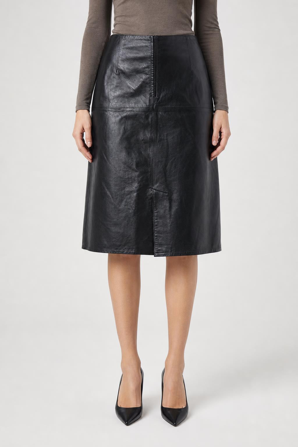 Gonna Vintage Donna Midi in Pelle Nera