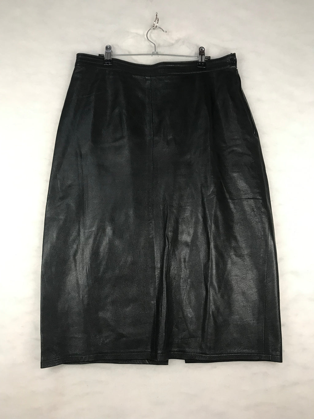 Gonna Vintage Donna Midi in Pelle Nera a Pannelli