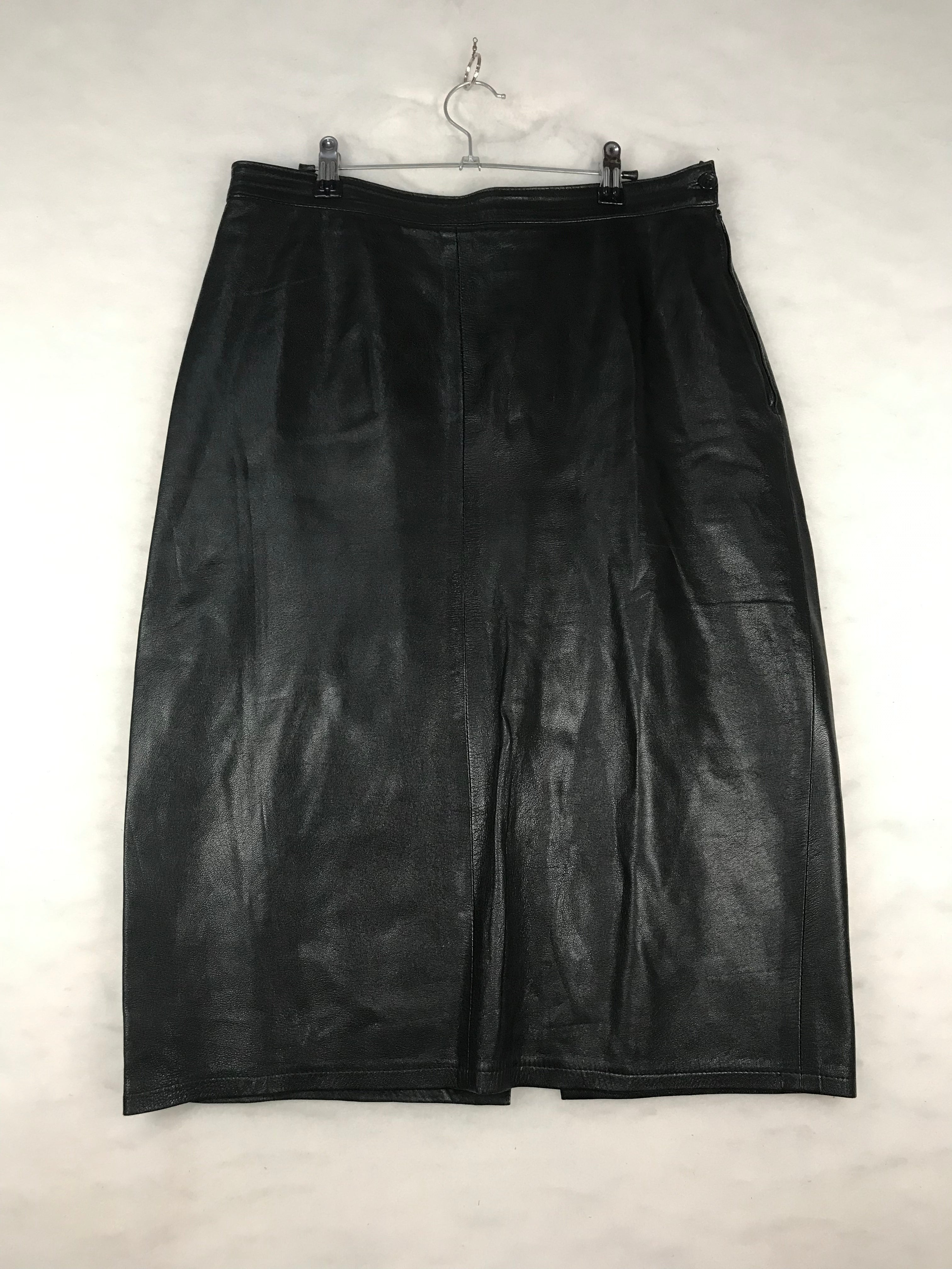Gonna Vintage Donna Midi in Pelle Nera a Pannelli