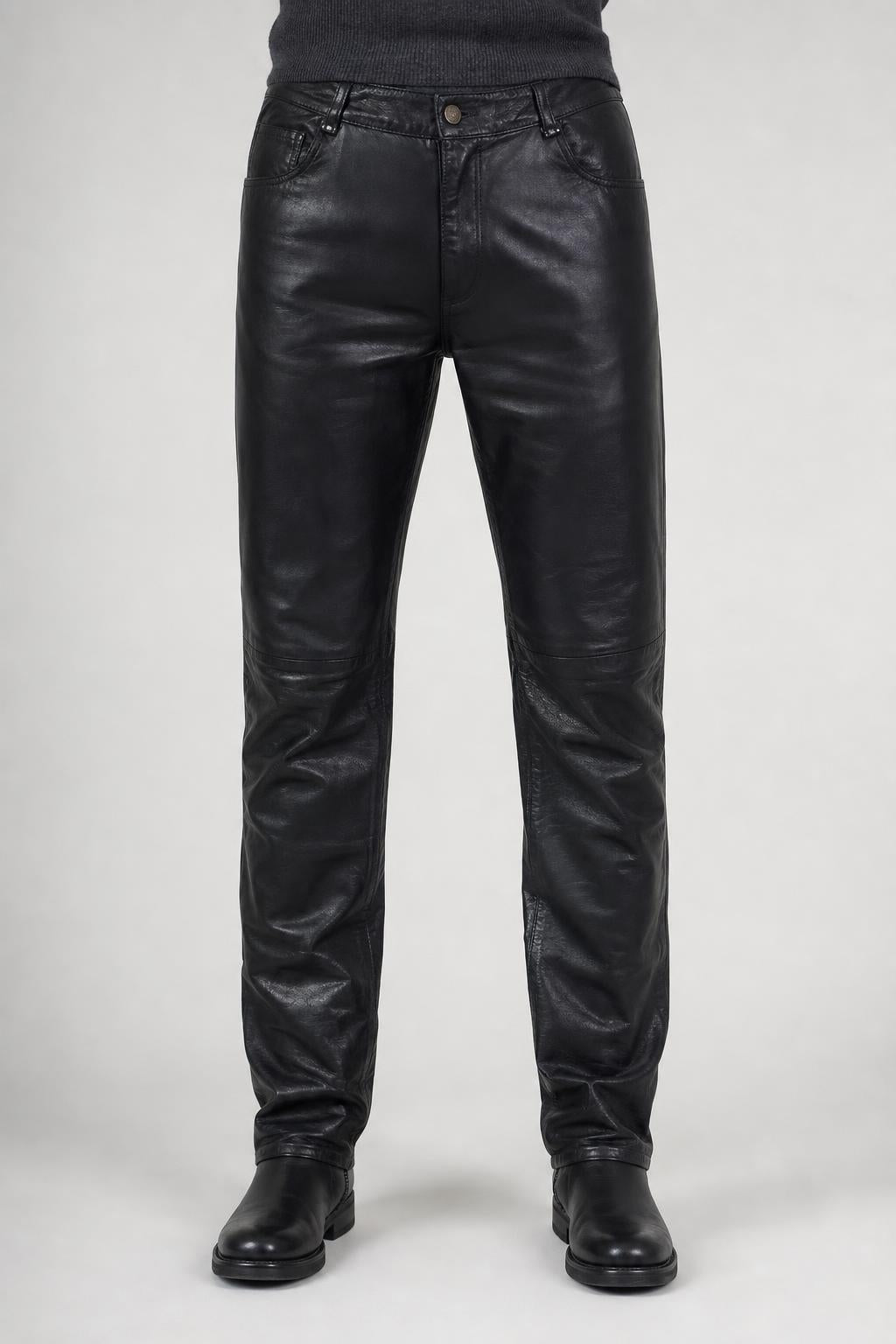 Pantaloni Vintage Uomo in Pelle Nera