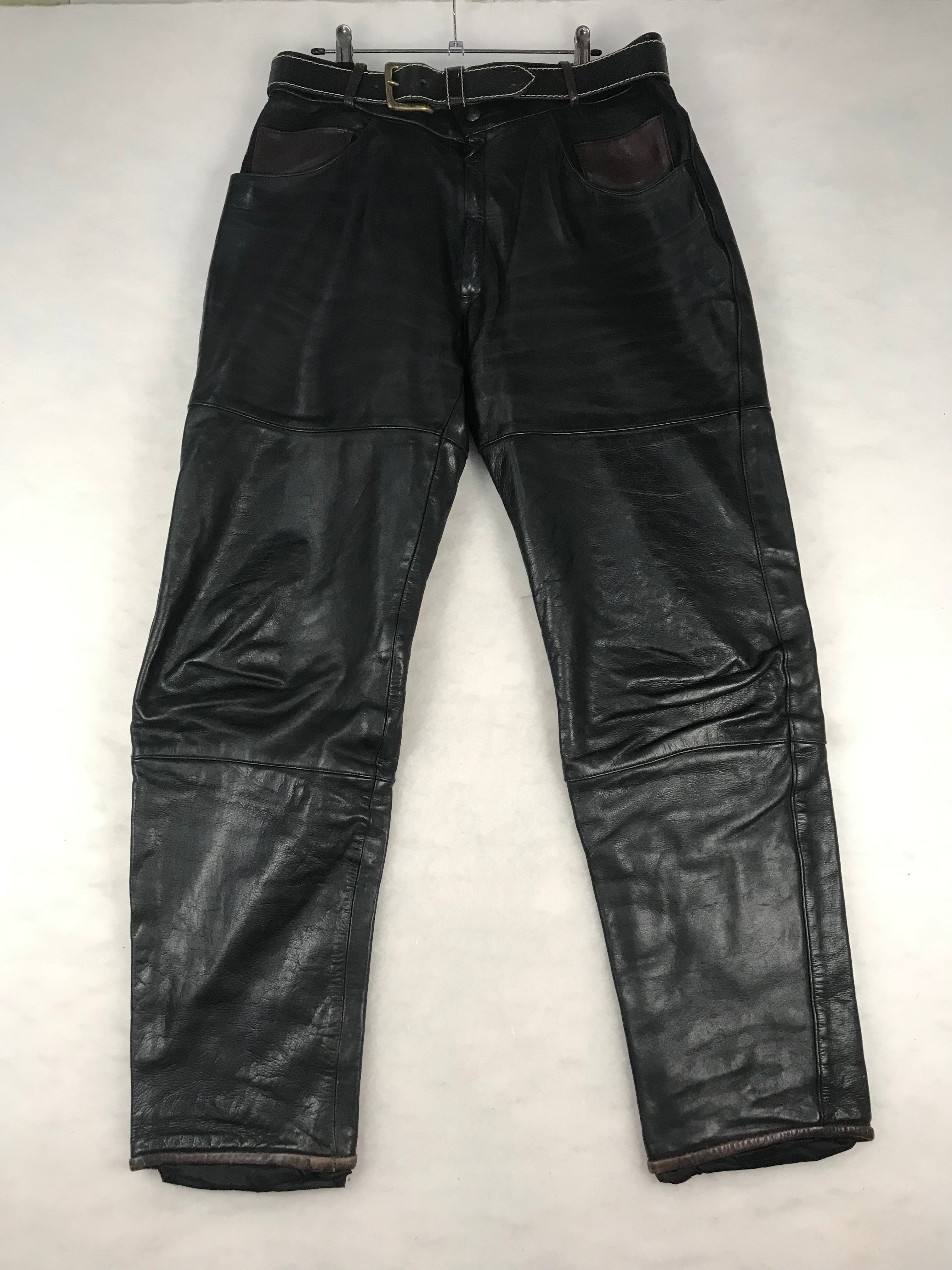 Pantaloni Vintage Uomo in Pelle Nera Dritti