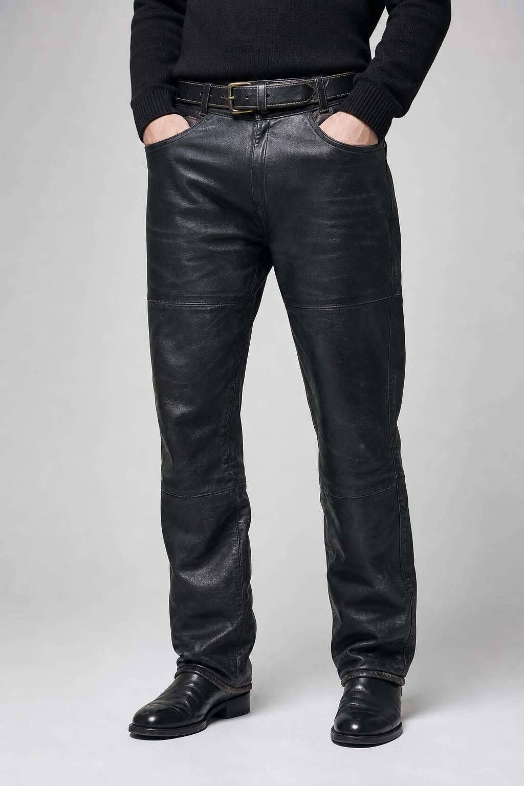 Pantaloni Vintage Uomo in Pelle Nera Dritti