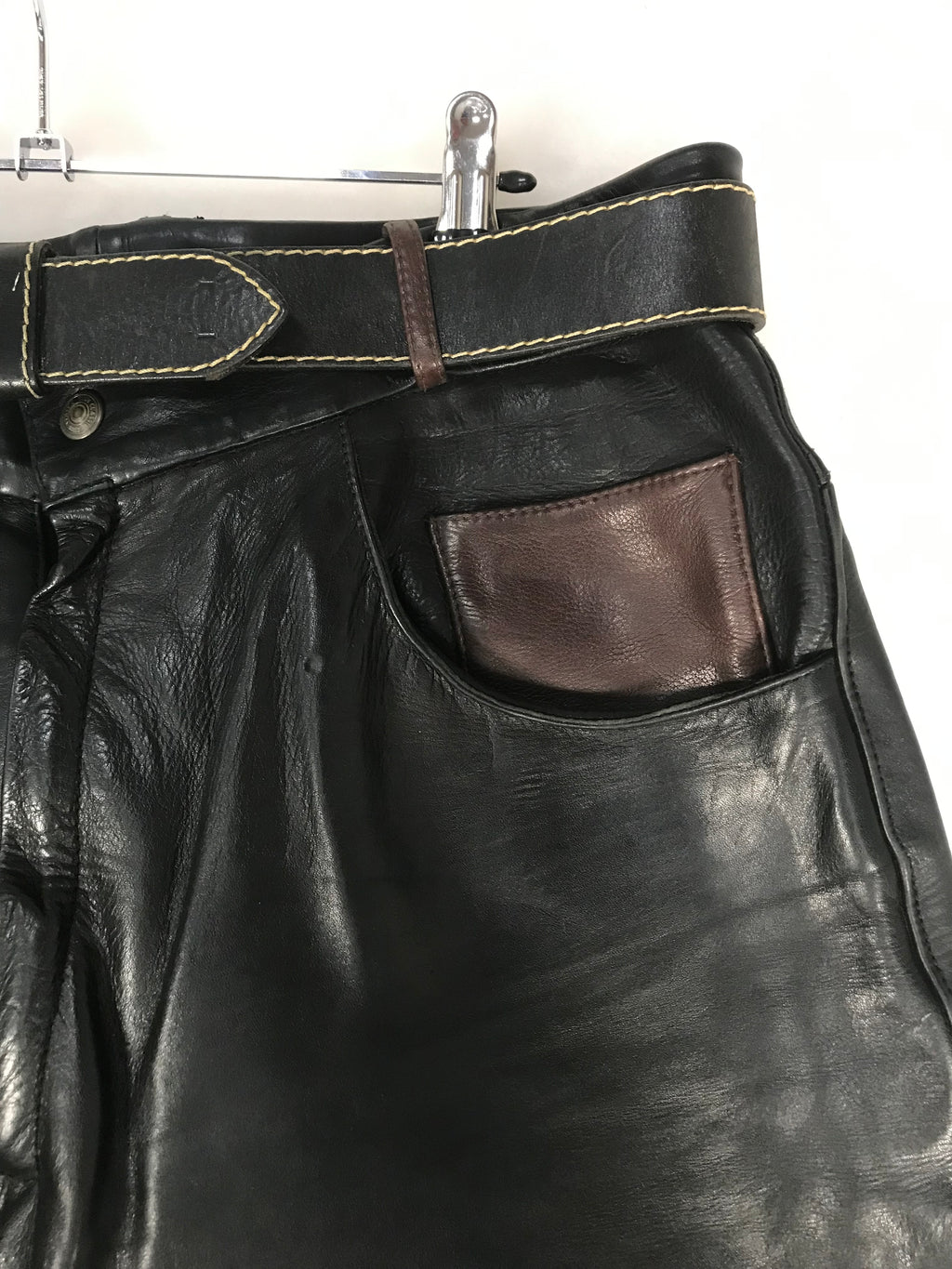 Pantaloni Vintage Uomo in Pelle Nera Dritti