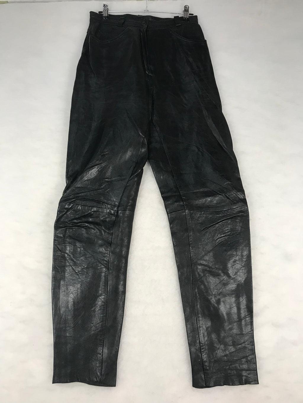 Pantaloni Vintage Uomo in Pelle Nera con Dettagli Ricamati