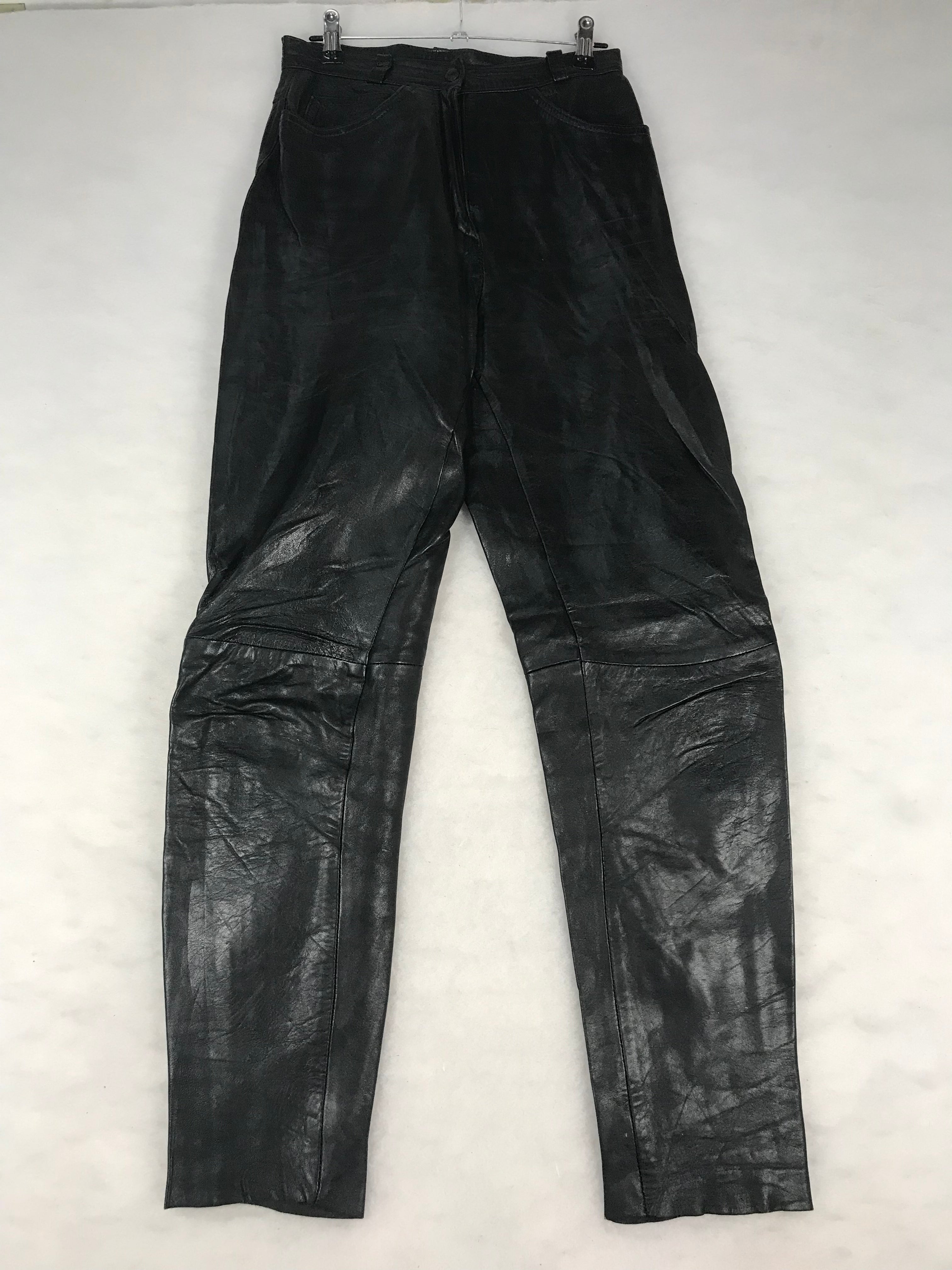 Pantaloni Vintage Uomo in Pelle Nera con Dettagli Ricamati