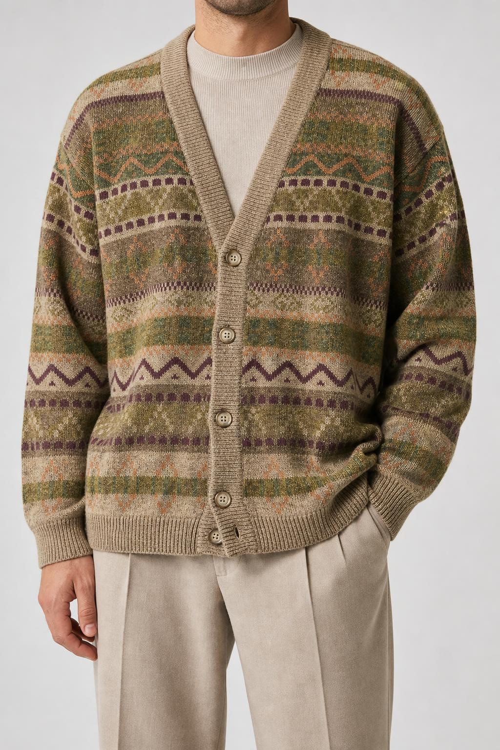 Cardigan in lana fair-isle gre-va-n vintage – Uomo Taglia L (IT 50)