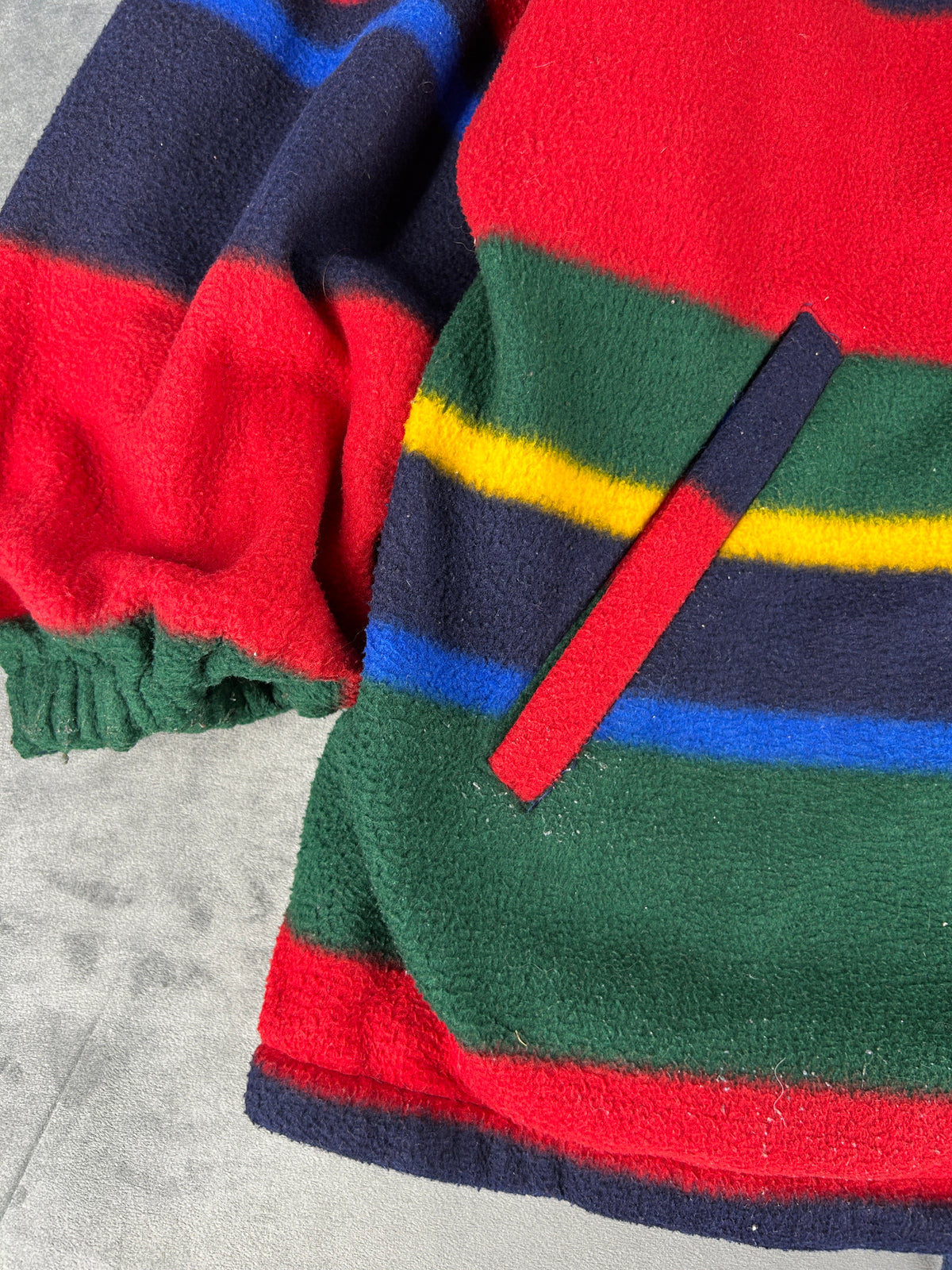 Giacca in pile a righe multicolori con cappuccio vintage – Uomo Taglia L