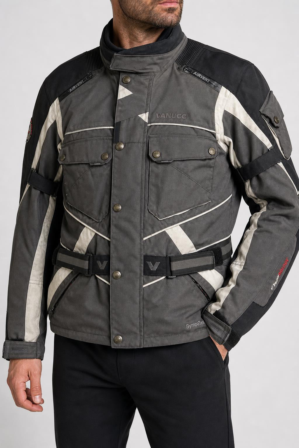 Giacca da moto tecnica grigia e nera Vanucci vintage – Uomo Taglia L (IT 48)
