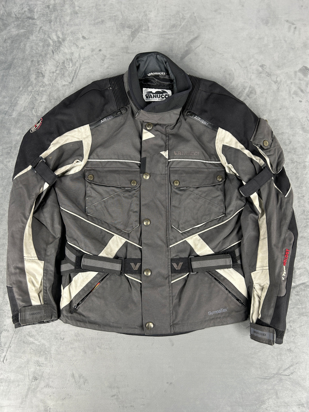 Giacca da moto tecnica grigia e nera Vanucci vintage – Uomo Taglia L (IT 48)