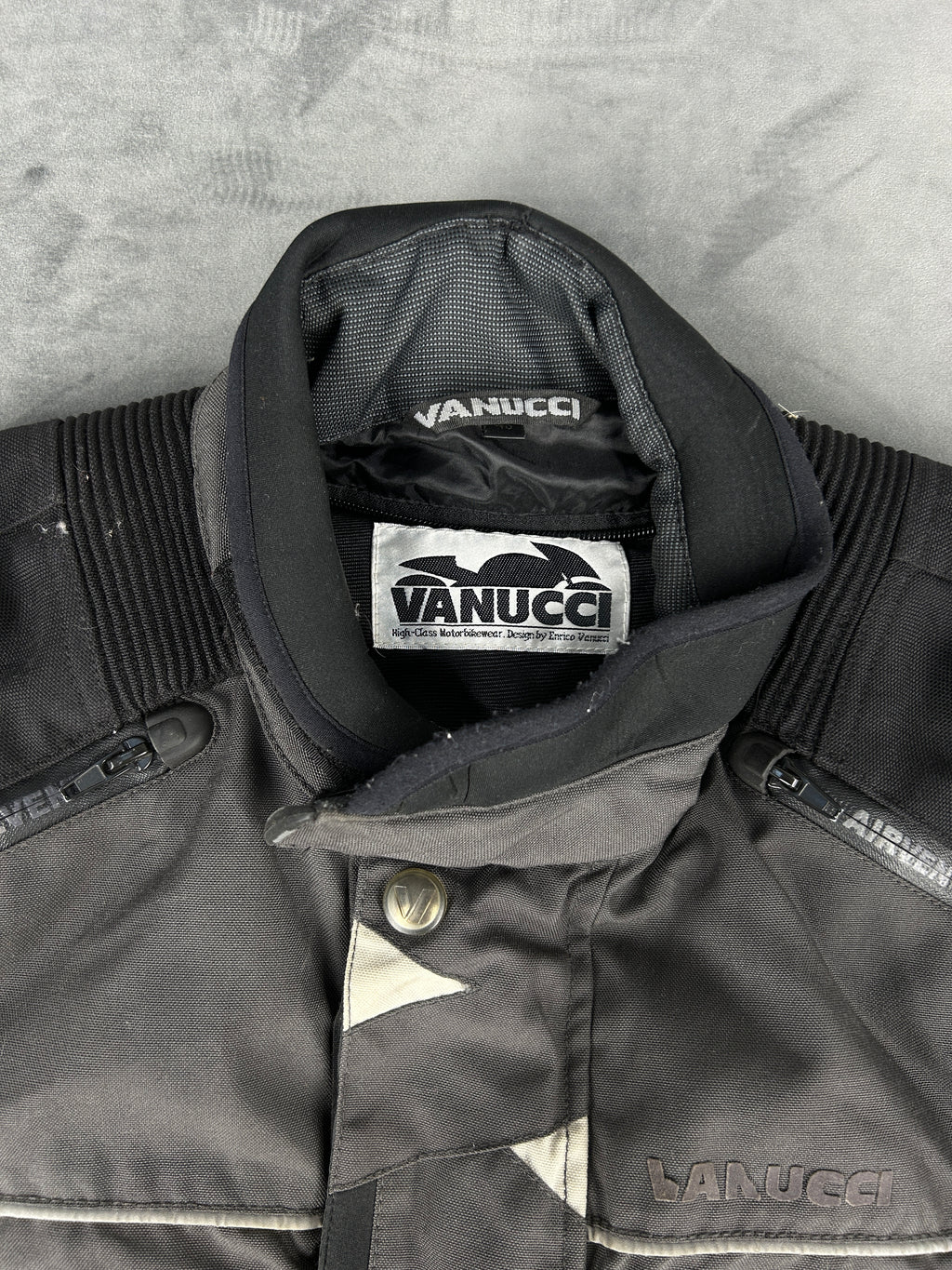 Giacca da moto tecnica grigia e nera Vanucci vintage – Uomo Taglia L (IT 48)