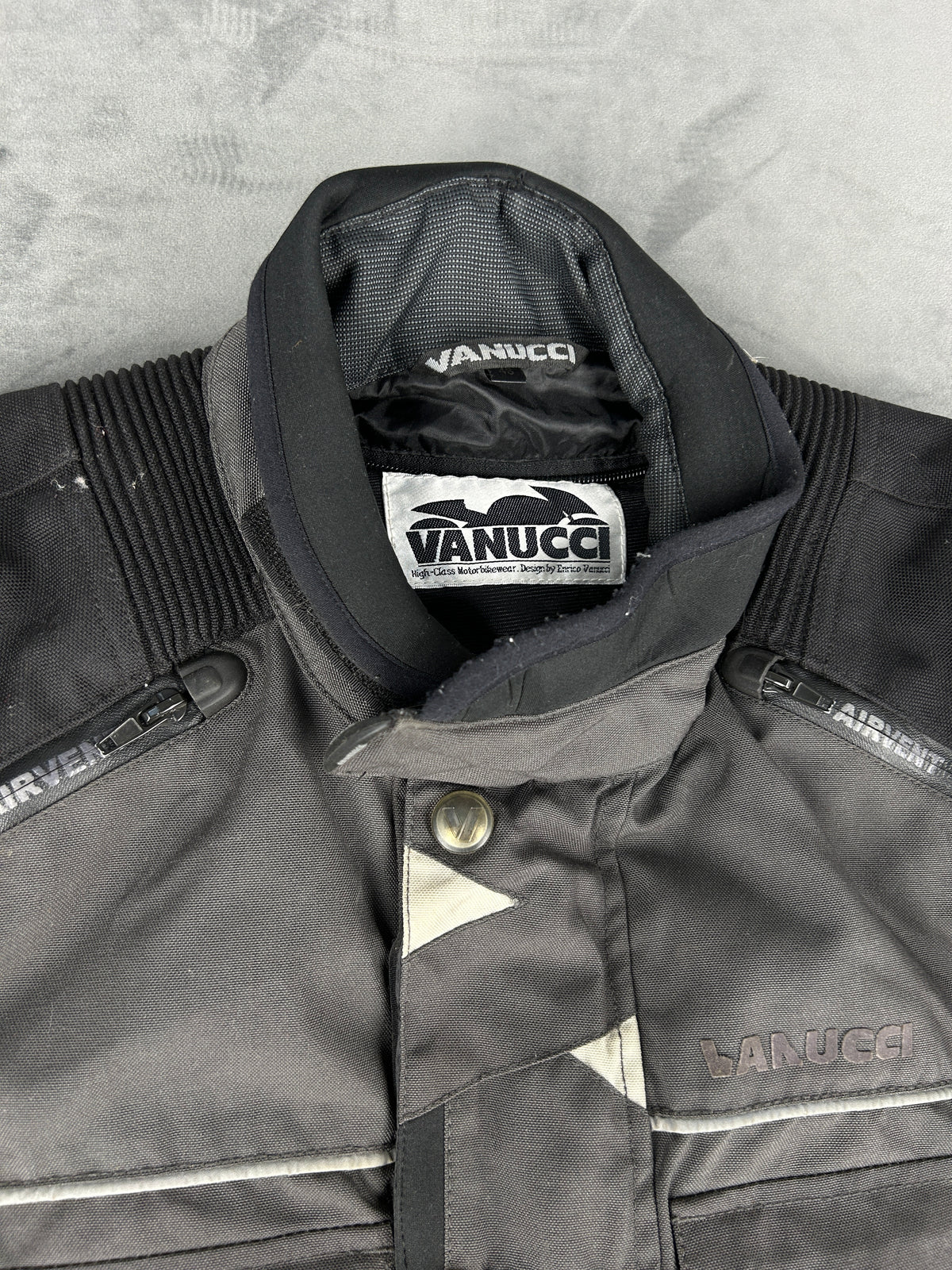 Giacca da moto tecnica grigia e nera Vanucci vintage – Uomo Taglia L (IT 48)