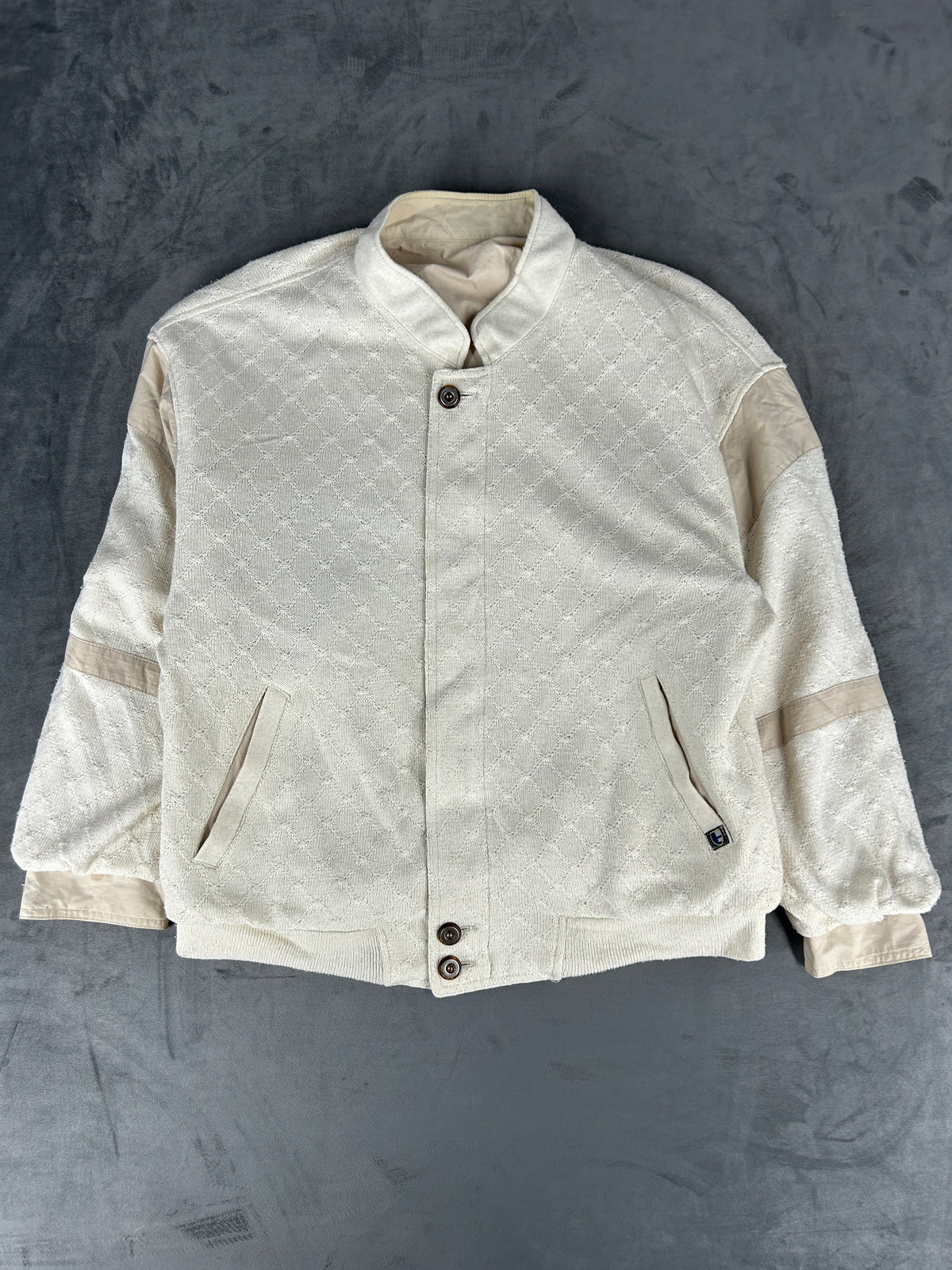 Bomber bianco panna trapuntato a rombi vintage – Uomo Taglia L