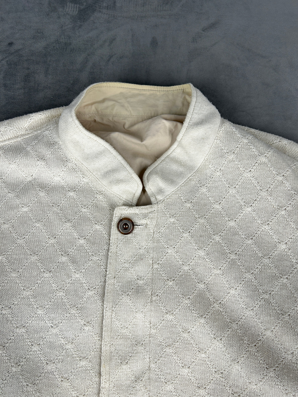 Bomber bianco panna trapuntato a rombi vintage – Uomo Taglia L