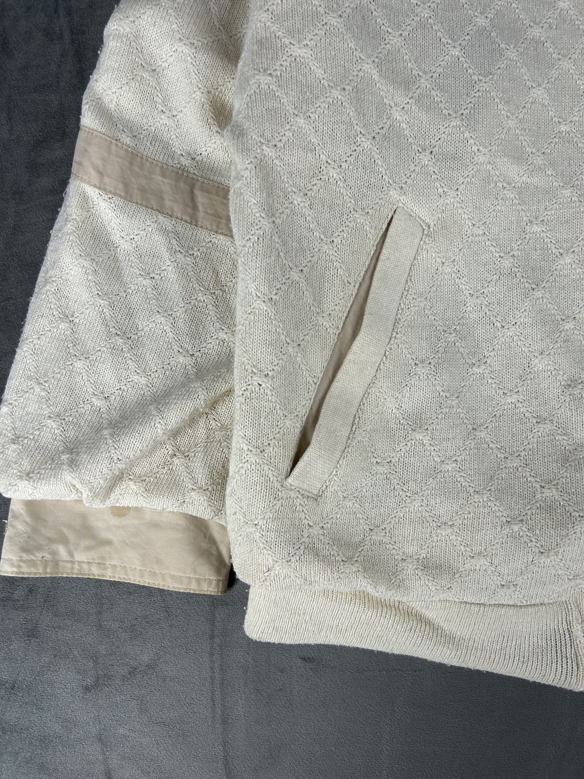 Bomber bianco panna trapuntato a rombi vintage – Uomo Taglia L