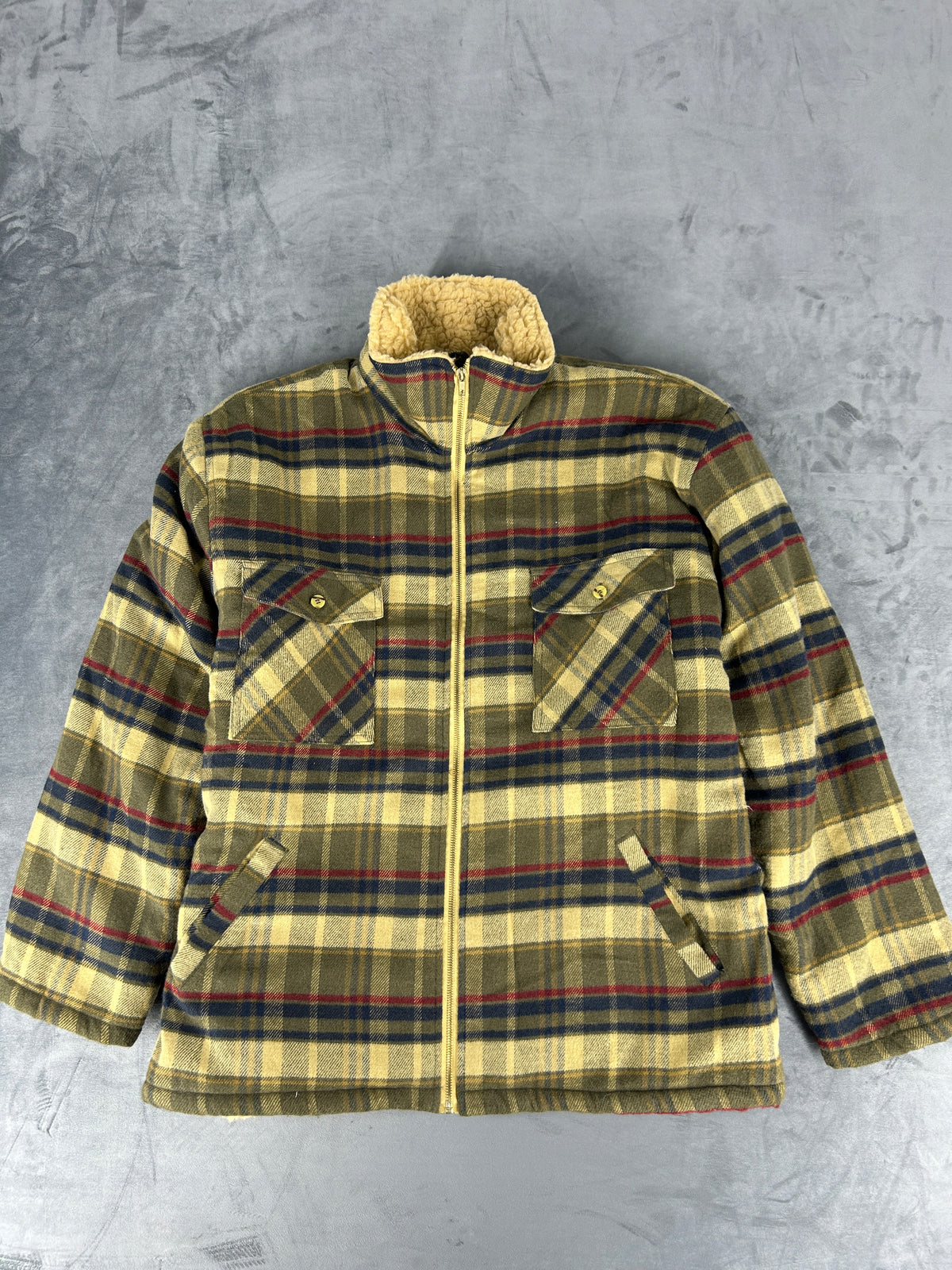 Giacca camicia imbottita a quadri con interno teddy Turafels vintage – Uomo Taglia XXL