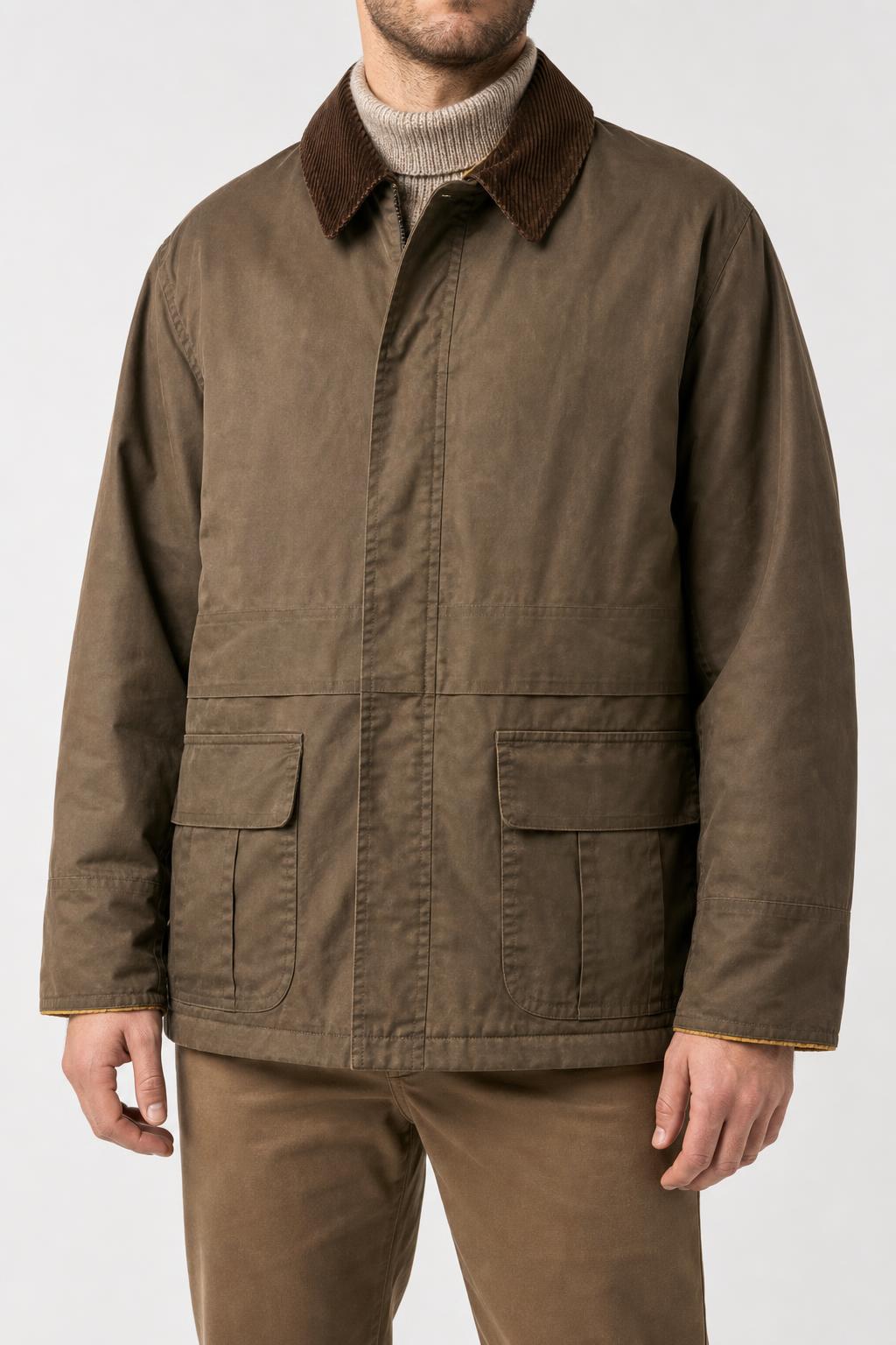 Field jacket marrone con collo in velluto vintage – Uomo Taglia L