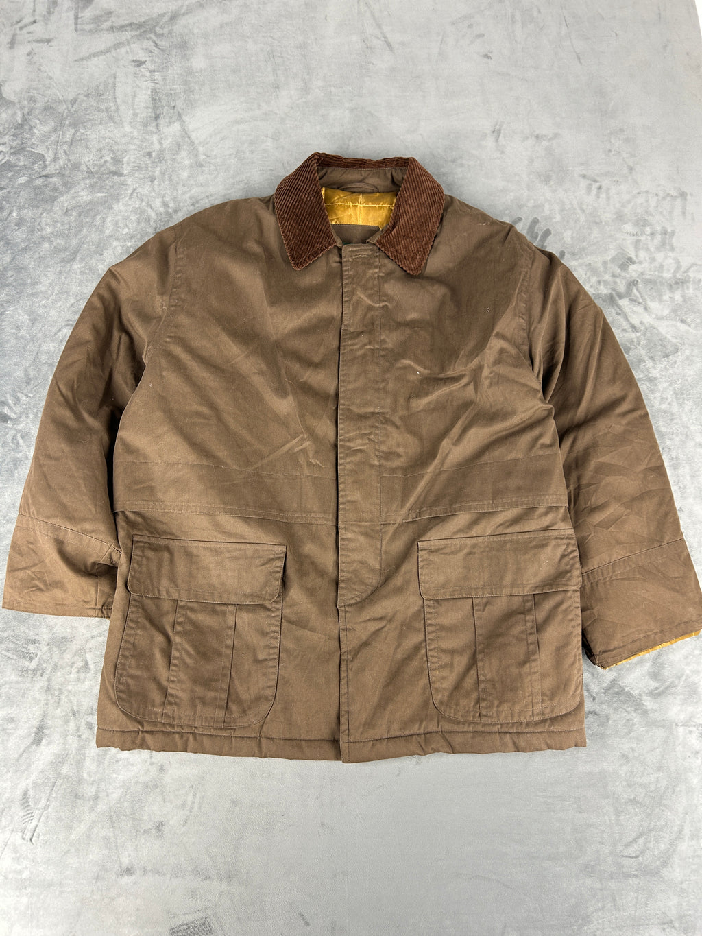 Field jacket marrone con collo in velluto vintage – Uomo Taglia L