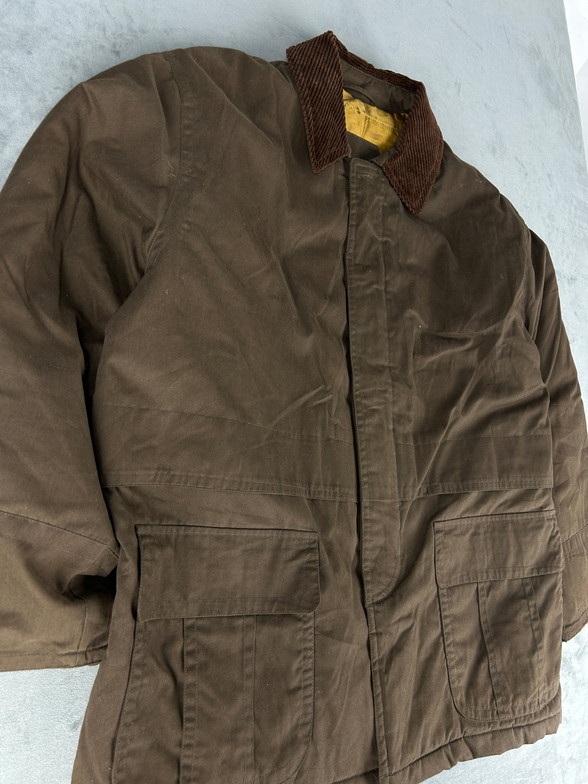 Field jacket marrone con collo in velluto vintage – Uomo Taglia L