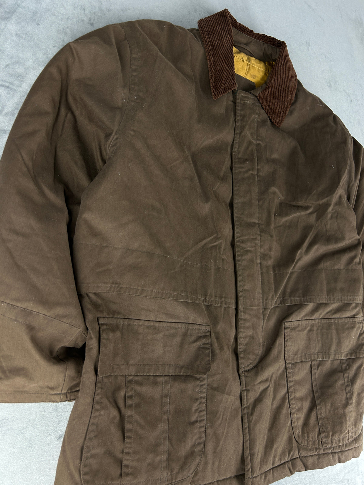 Field jacket marrone con collo in velluto vintage – Uomo Taglia L