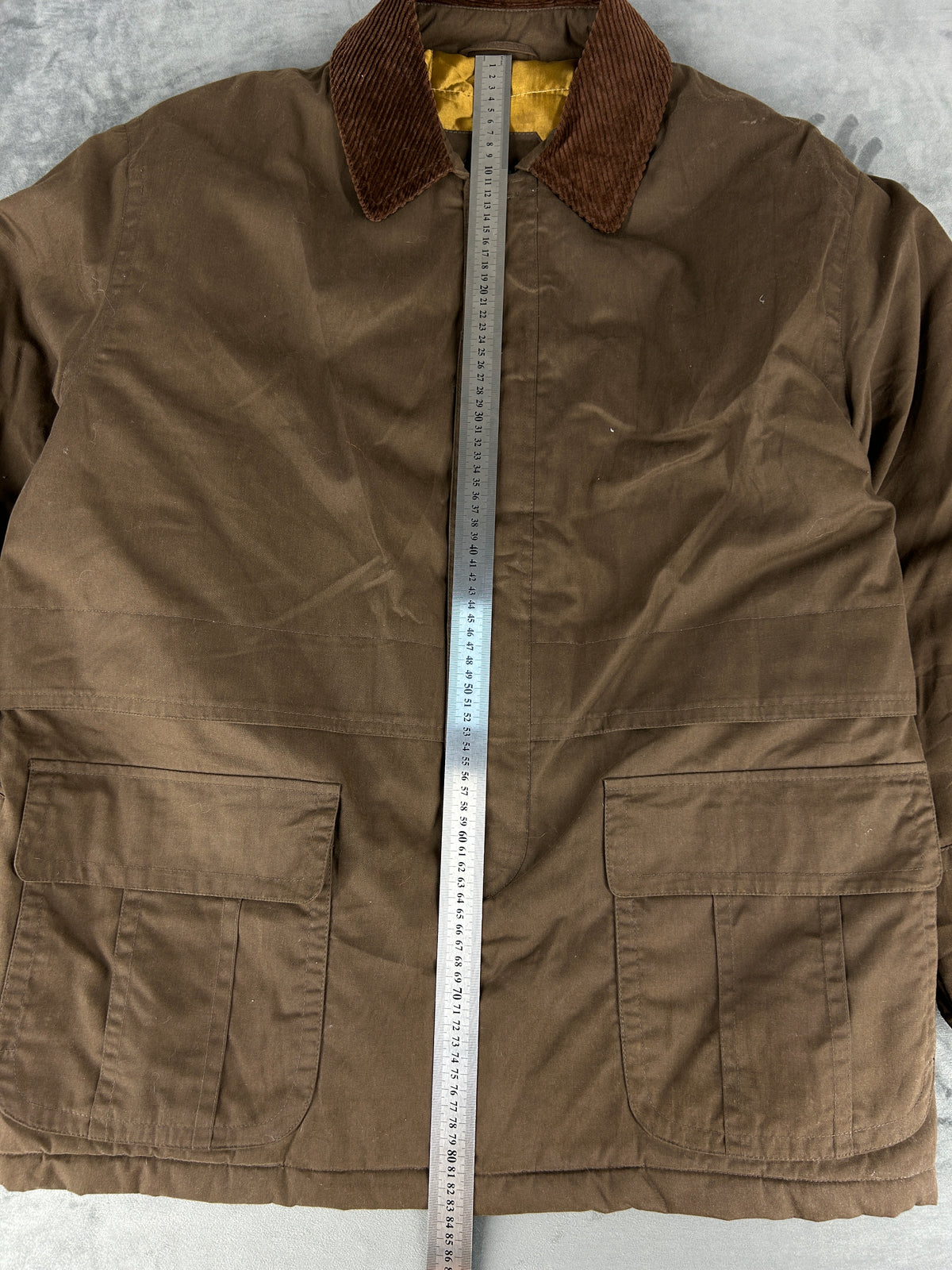 Field jacket marrone con collo in velluto vintage – Uomo Taglia L