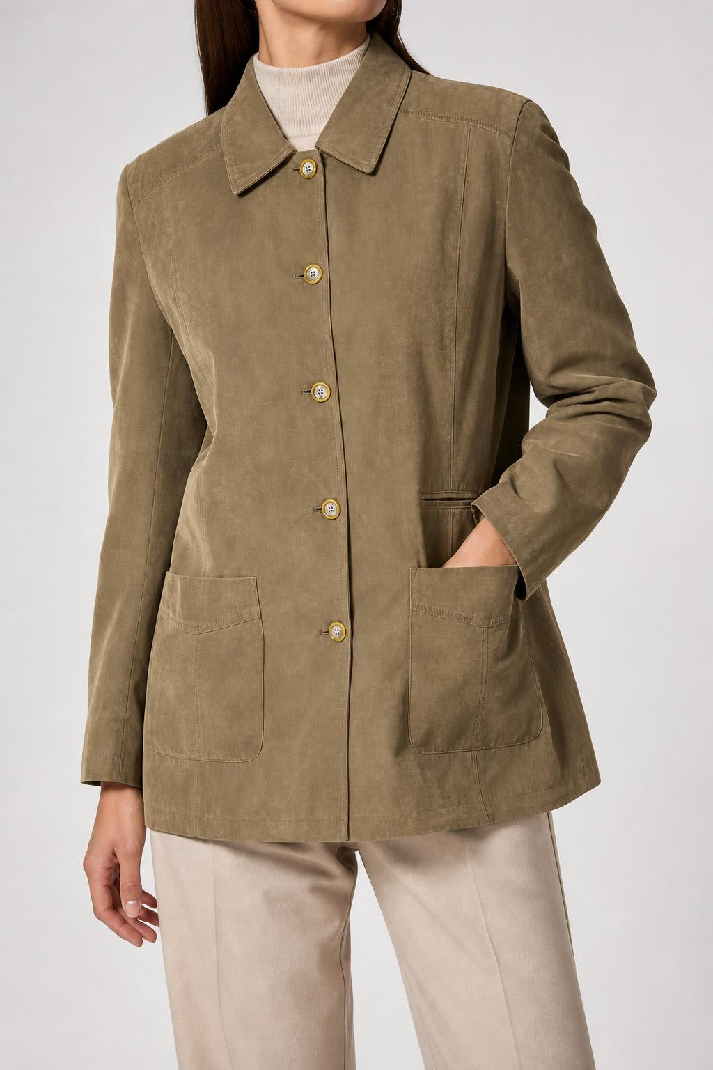 Giacca in camoscio cachi Fair Lady vintage – Donna Taglia L