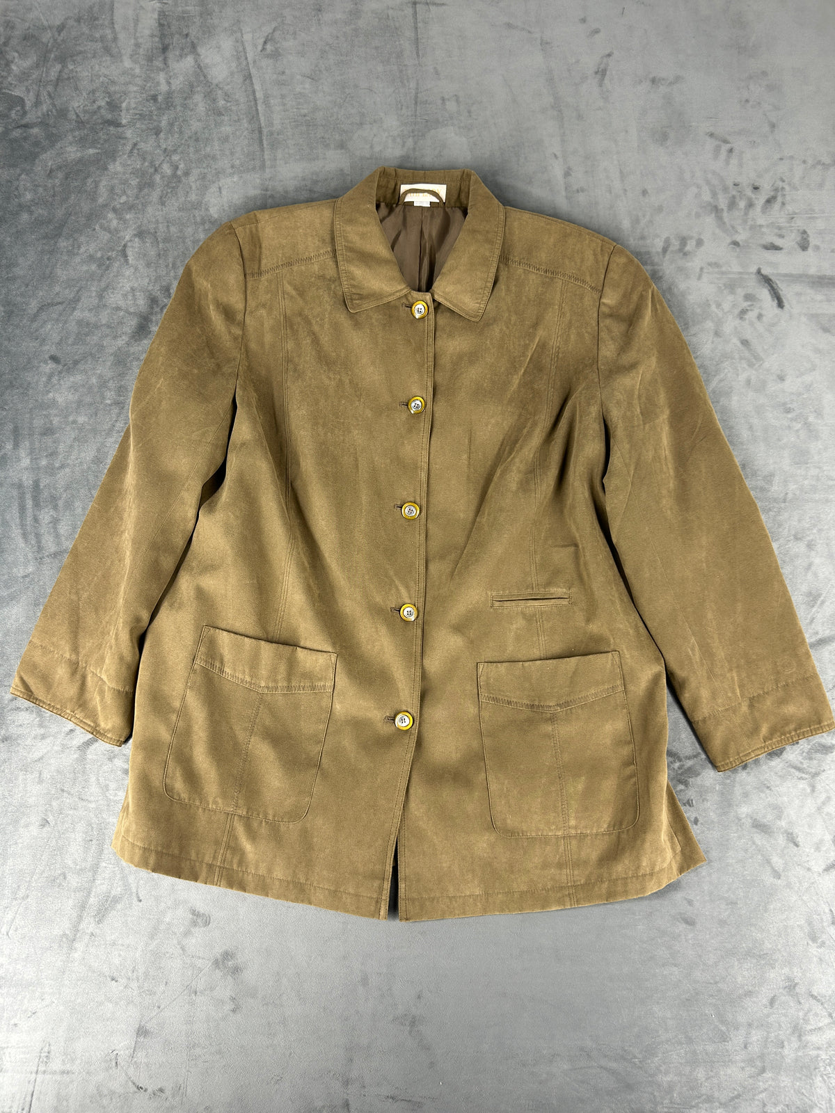 Giacca in camoscio cachi Fair Lady vintage – Donna Taglia L