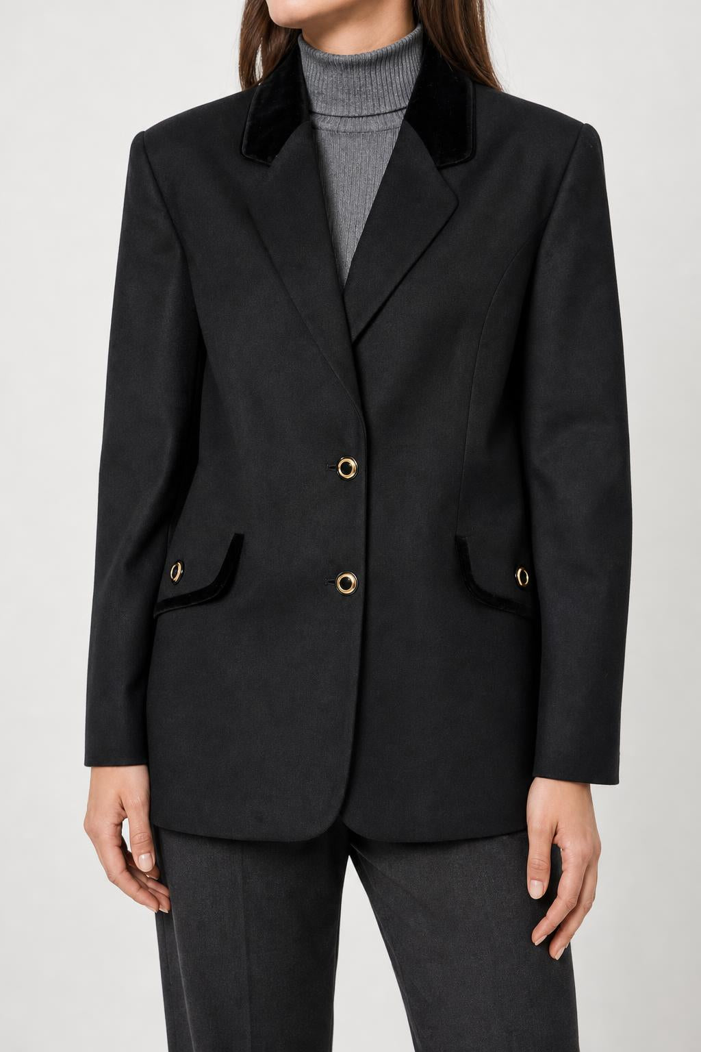 Blazer nero in lana con collo in velluto Elena Mirò vintage – Donna Taglia L