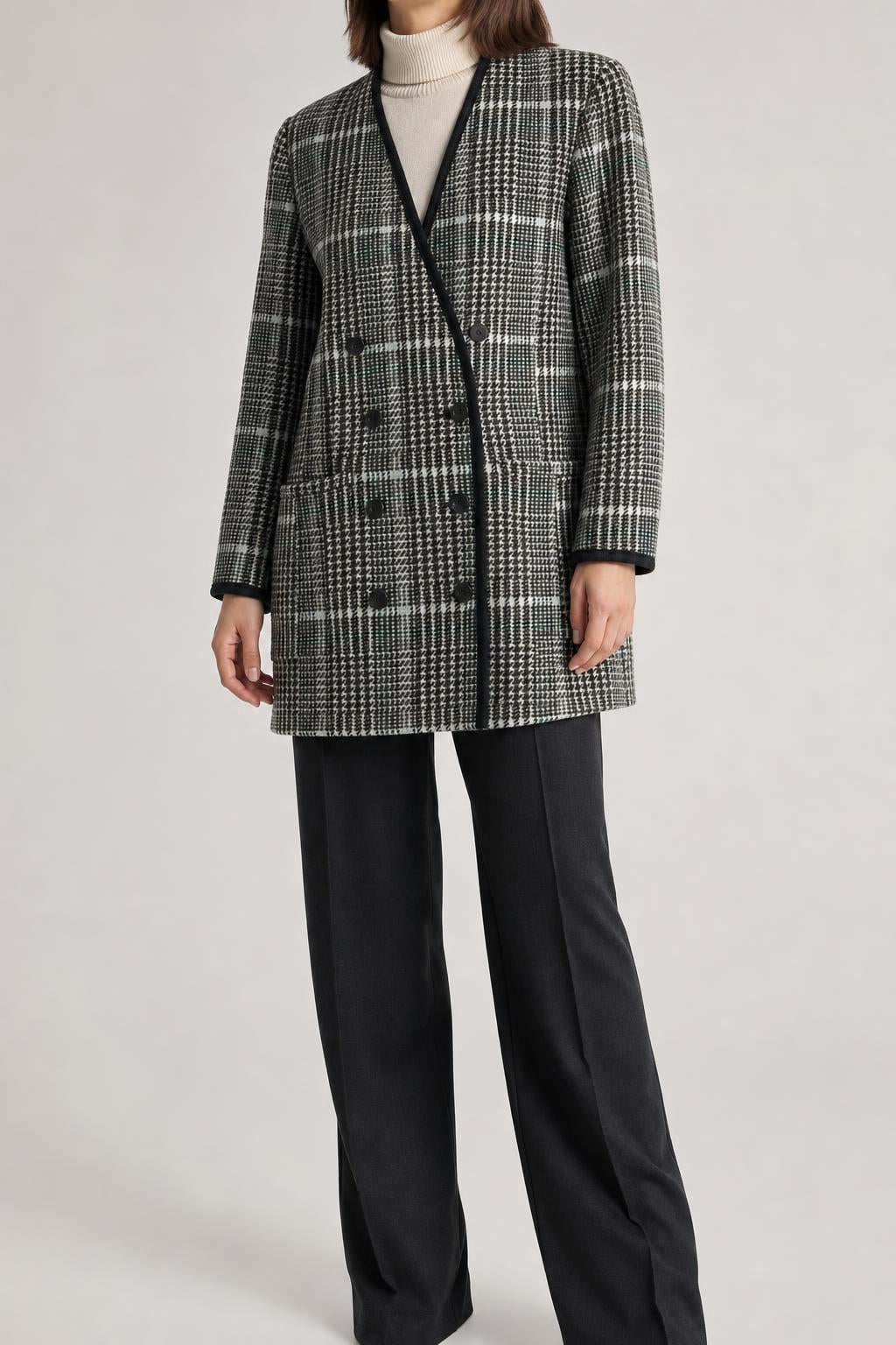 Giacca in lana principe di Galles verde Piretta vintage – Donna Taglia L