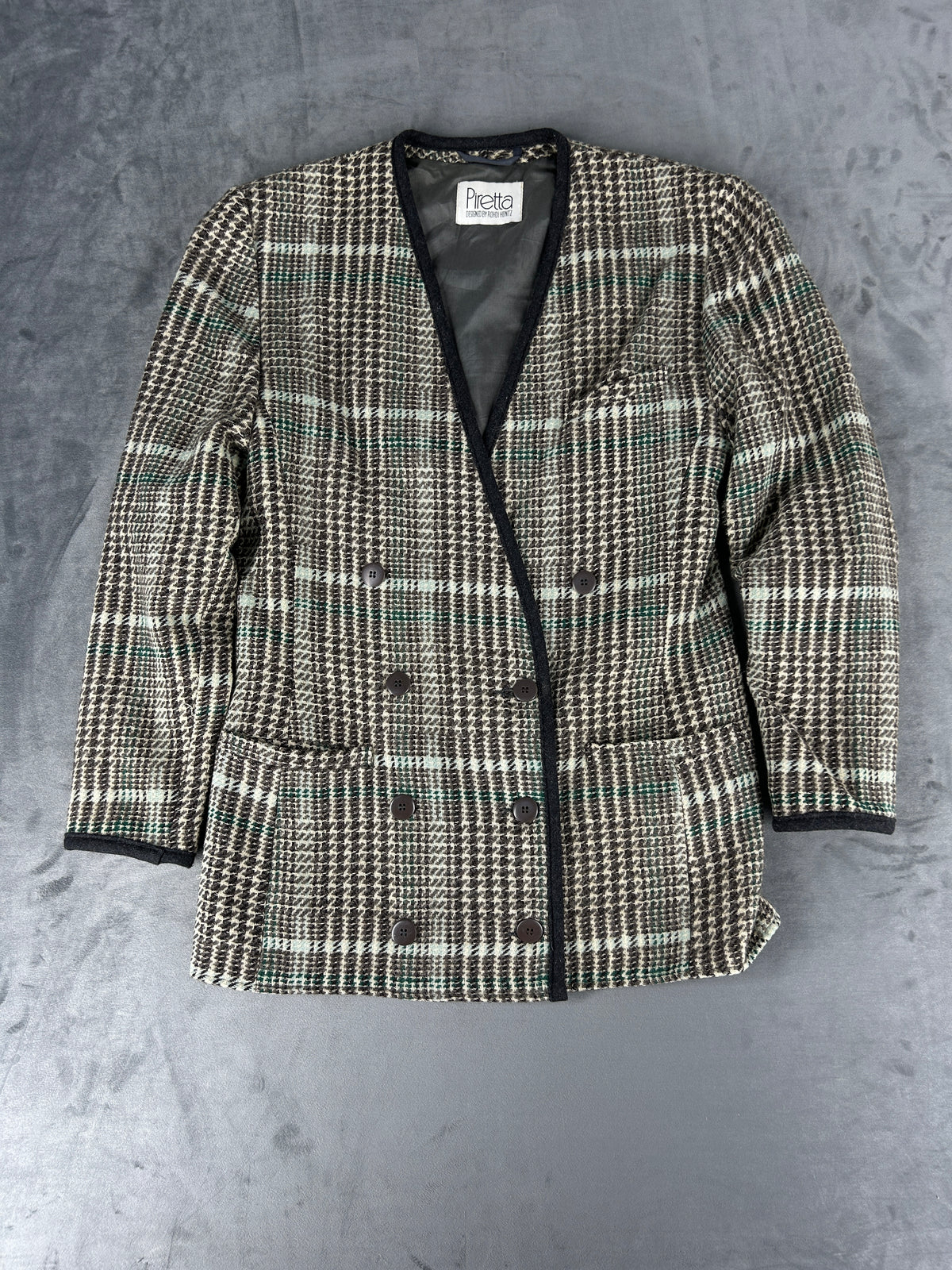 Giacca in lana principe di Galles verde Piretta vintage – Donna Taglia L