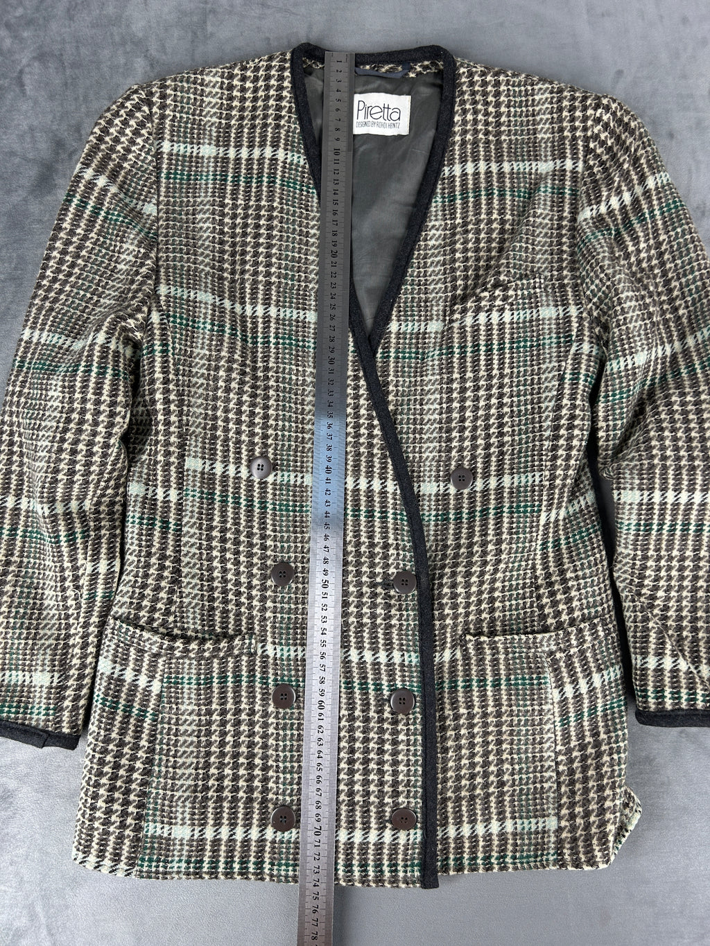 Giacca in lana principe di Galles verde Piretta vintage – Donna Taglia L