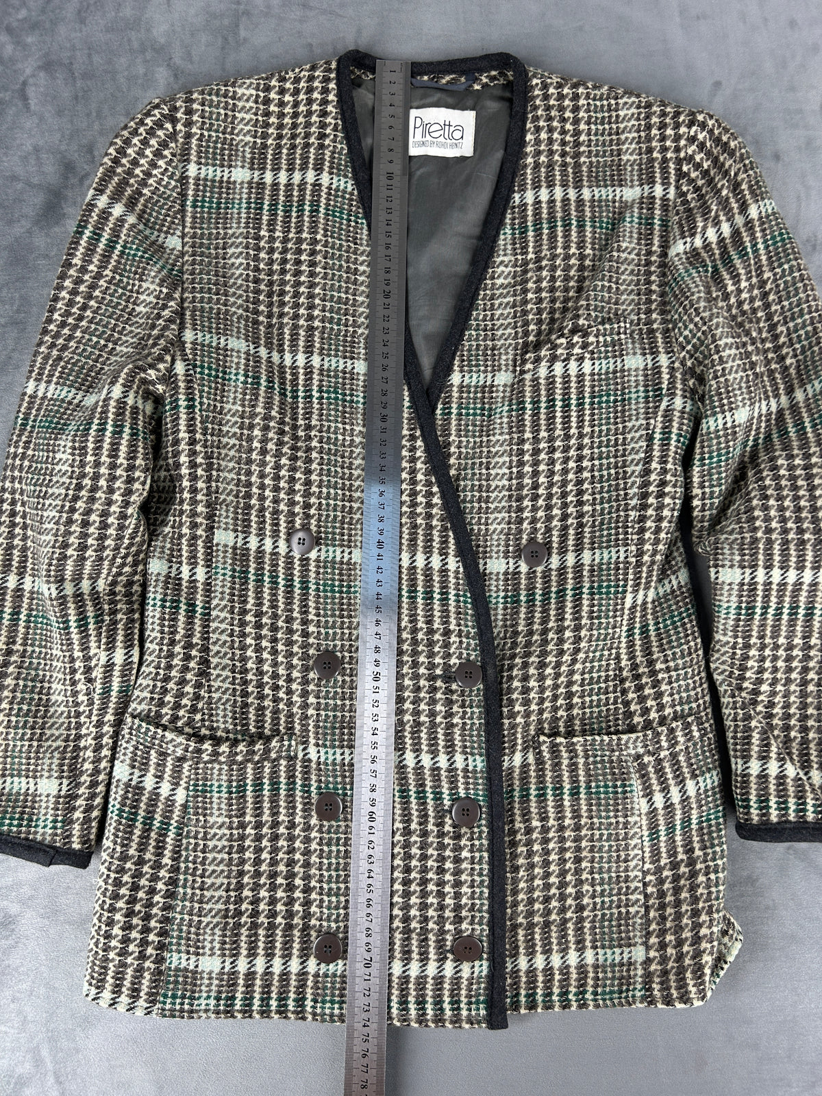 Giacca in lana principe di Galles verde Piretta vintage – Donna Taglia L