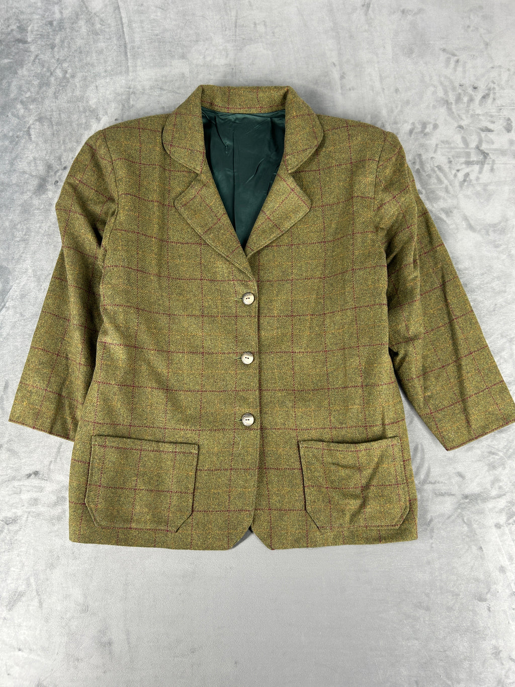 Blazer in lana verde a quadri vintage – Donna Taglia L