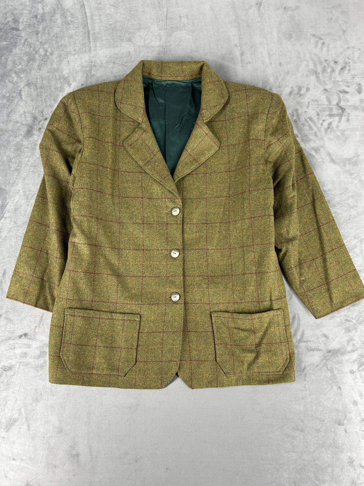 Blazer in lana verde a quadri vintage – Donna Taglia L