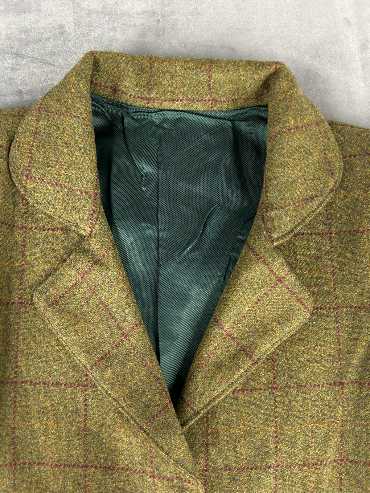 Blazer in lana verde a quadri vintage – Donna Taglia L