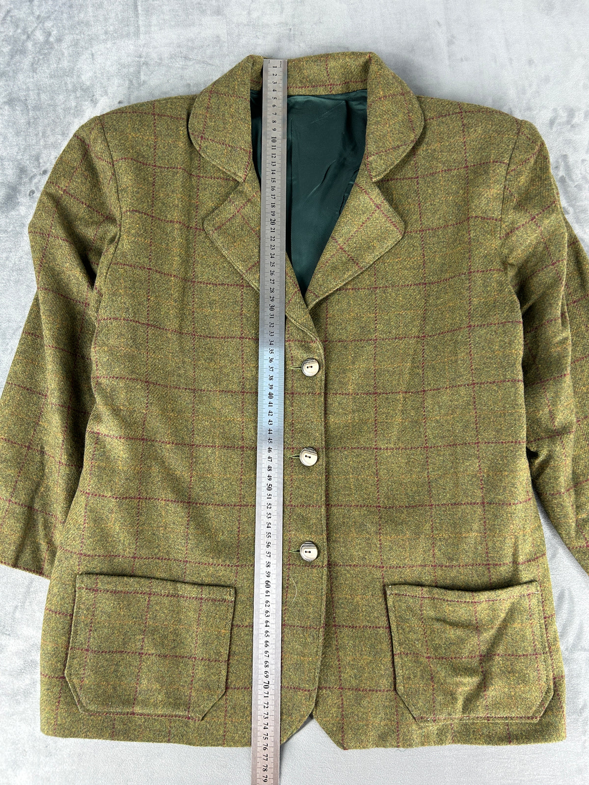 Blazer in lana verde a quadri vintage – Donna Taglia L
