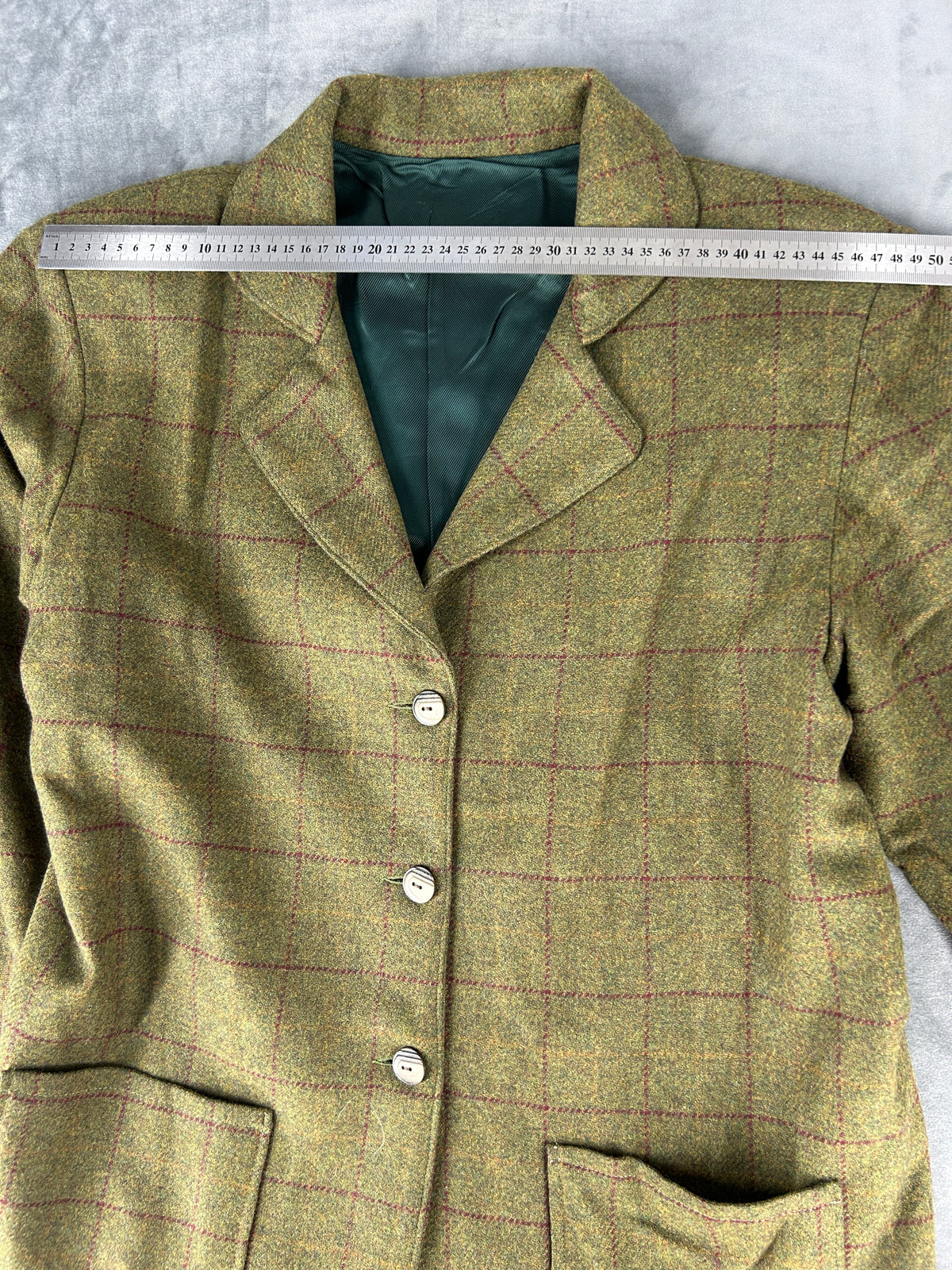 Blazer in lana verde a quadri vintage – Donna Taglia L