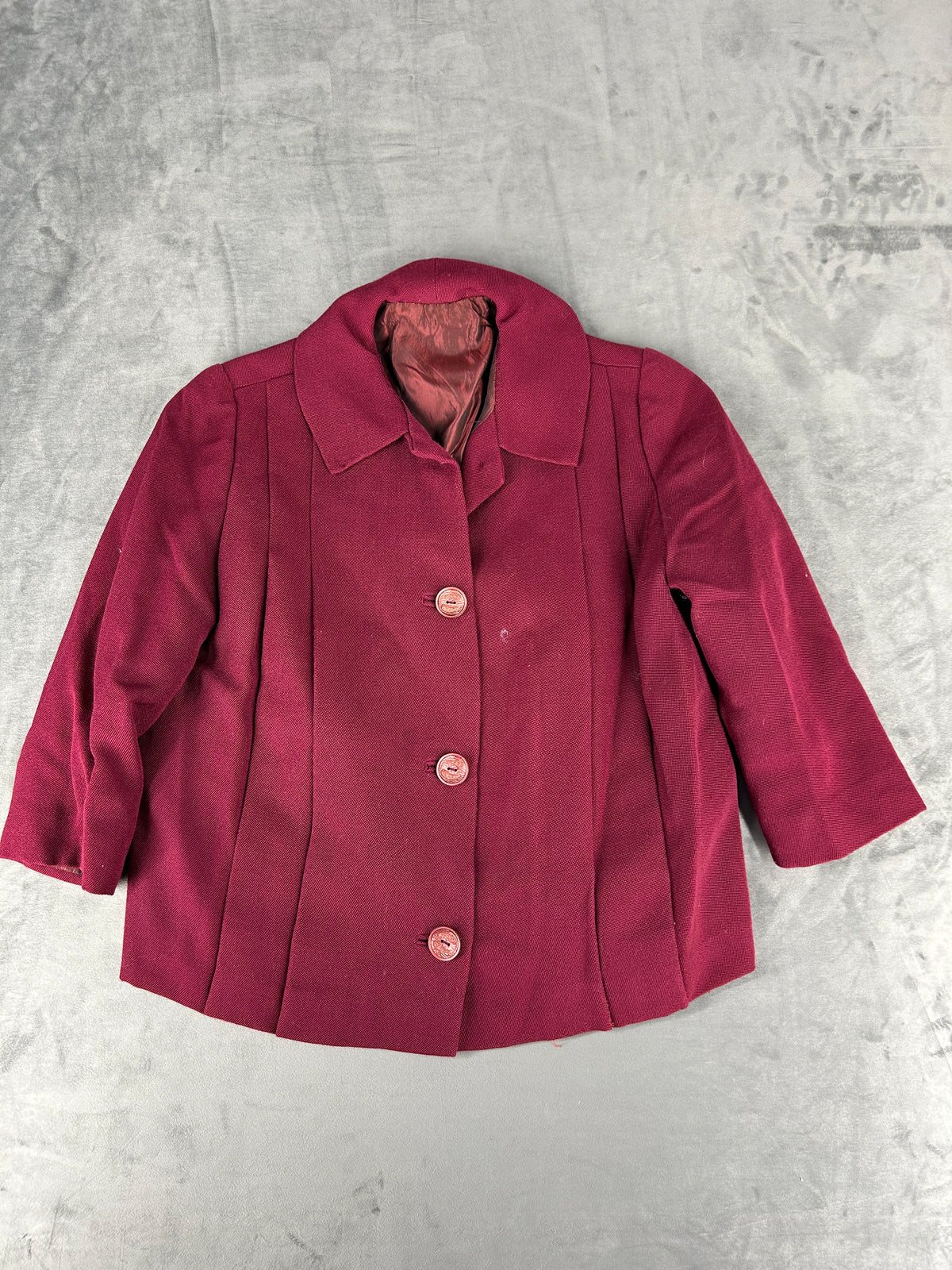 Giacca corta svasata in lana bordeaux vintage – Donna Taglia M